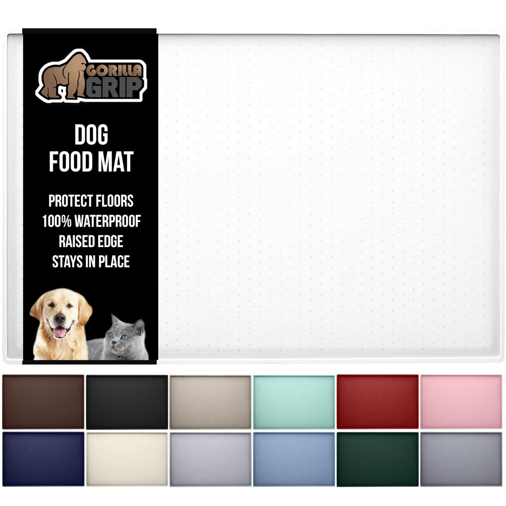 GORILLA GRIP 100% Waterproof Raised Edge BPA Free Silicone Pet Feeding Mat, Dog Cat Food Mats Contain Spills Protects Floors, Placemats for Cats and Dogs Water Bowl, Pets Accessories 18.5x11.5 Gray
