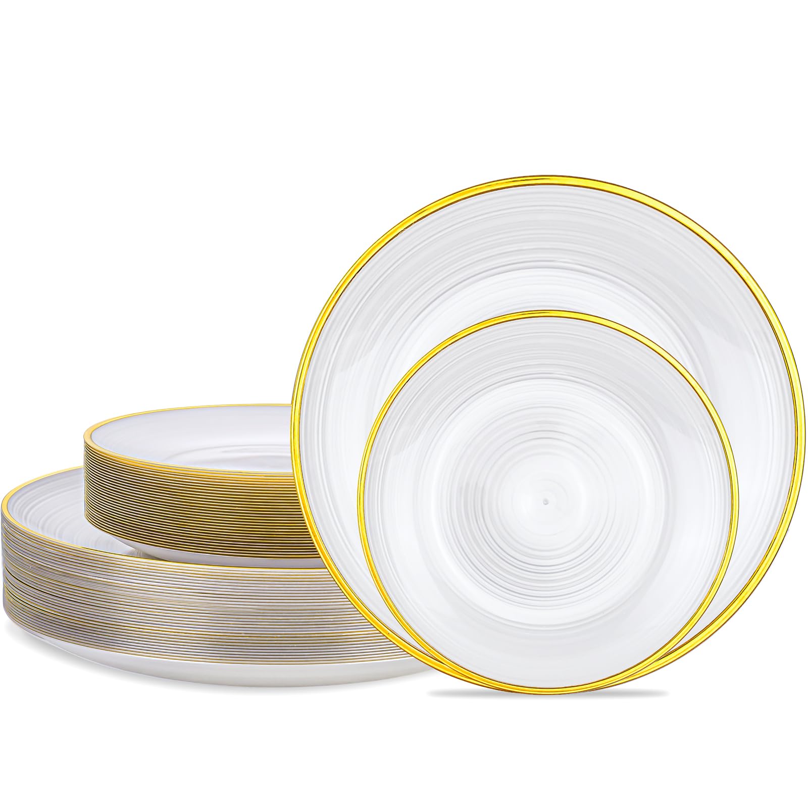 Morejoy 60Pcs Brown Plastic Plates,Brown Disposable Plates With Gold Rim, Gold Party Dinnerware Set Include 30 Dessert plates,30 Dinner plates for Party & Wedding