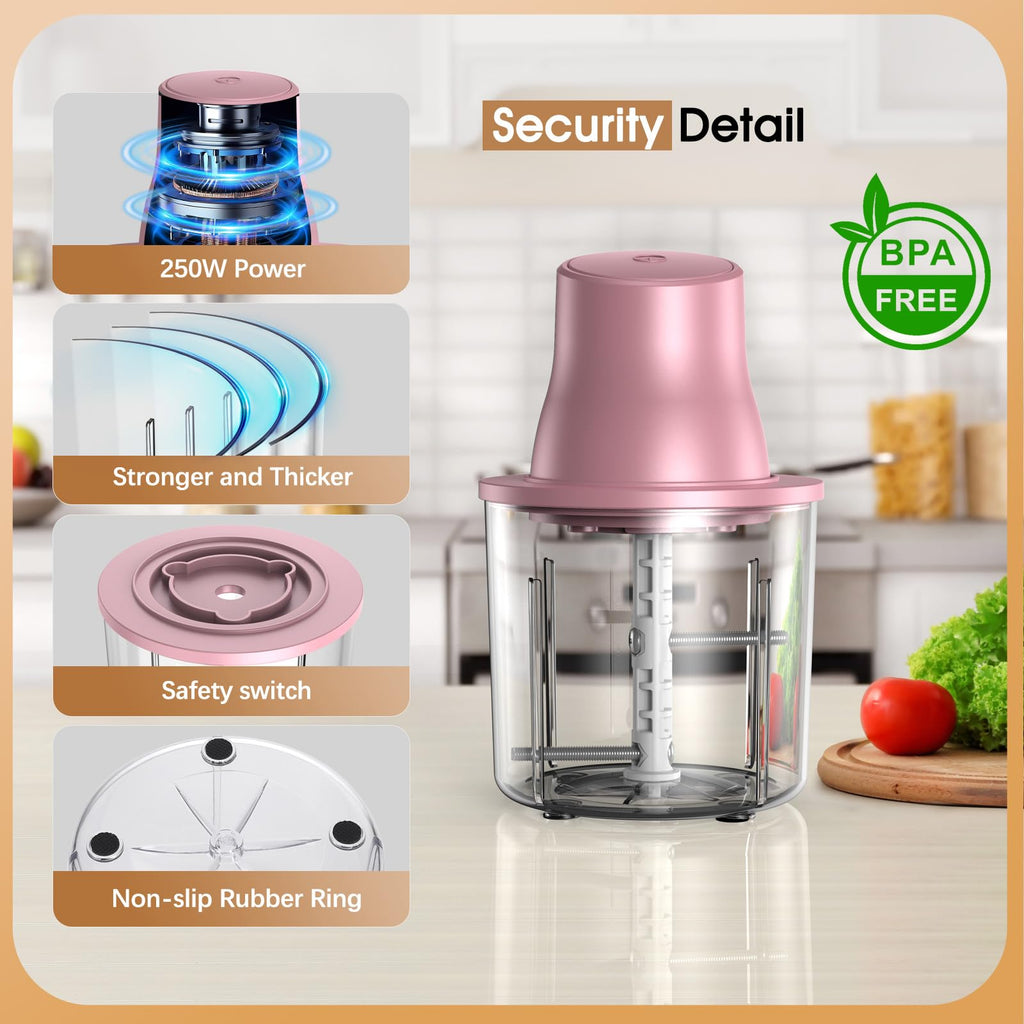 Food Processors, 2 IN 1 Electric Chicken Shredder &Food Chopper with 250W Copper Motor,1.5L Bowls & 2 Bi-Level Blades,One-Touch Electric Chicken Breast Shredder Tool-Smart Overheat Protection