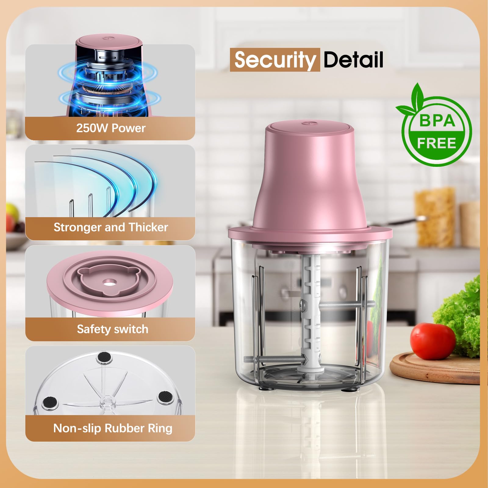 Food Processors, 2 IN 1 Electric Chicken Shredder &Food Chopper with 250W Copper Motor,1.5L Bowls & 2 Bi-Level Blades,One-Touch Electric Chicken Breast Shredder Tool-Smart Overheat Protection