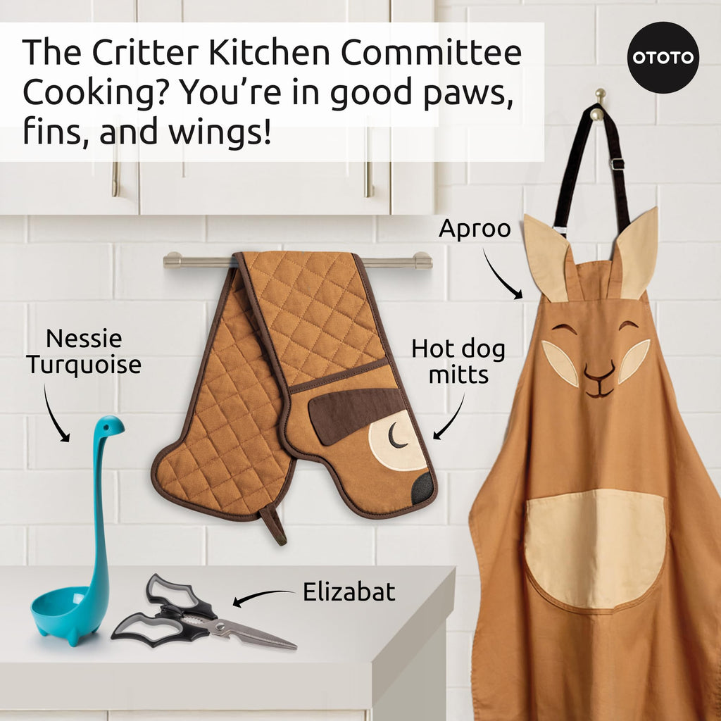 OTOTO Hot-Dog Double Oven Mitts Cute Funny - Gifts for Dog Lovers, Dachshund Themed Gifts, Heat Resistant, Kitchen Gadgets (Brown)
