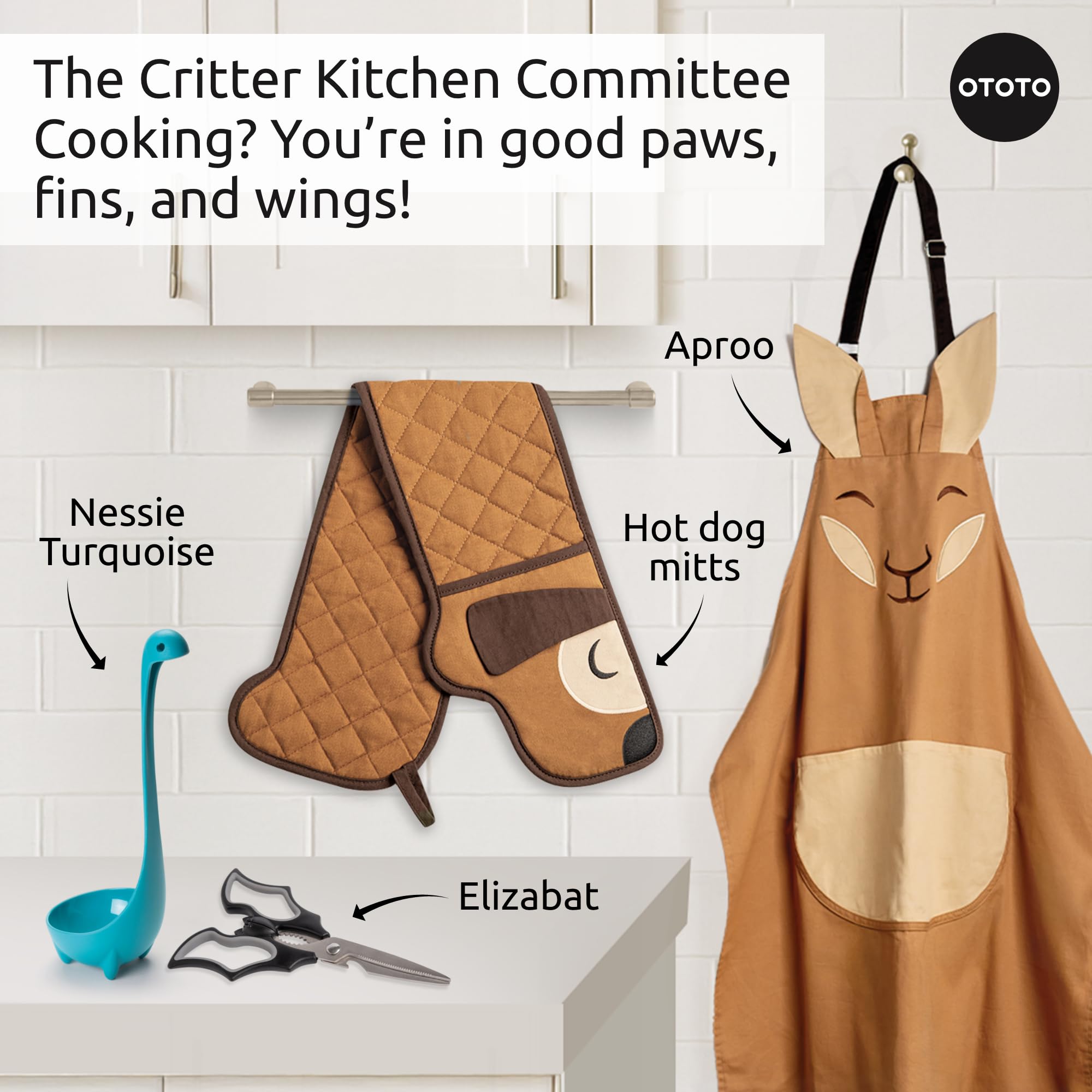 OTOTO Hot-Dog Double Oven Mitts Cute Funny - Gifts for Dog Lovers, Dachshund Themed Gifts, Heat Resistant, Kitchen Gadgets (Brown)
