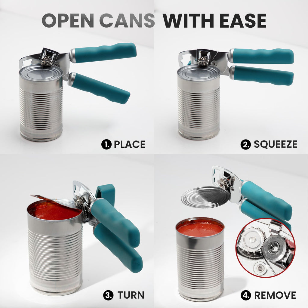 Zulay Kitchen COMFY™ Can Opener Manual with Bottle Opener - Rust Proof Stainless Steel Manual Can Opener With Turn Knob & Comfy Soft Grip Handles - Black