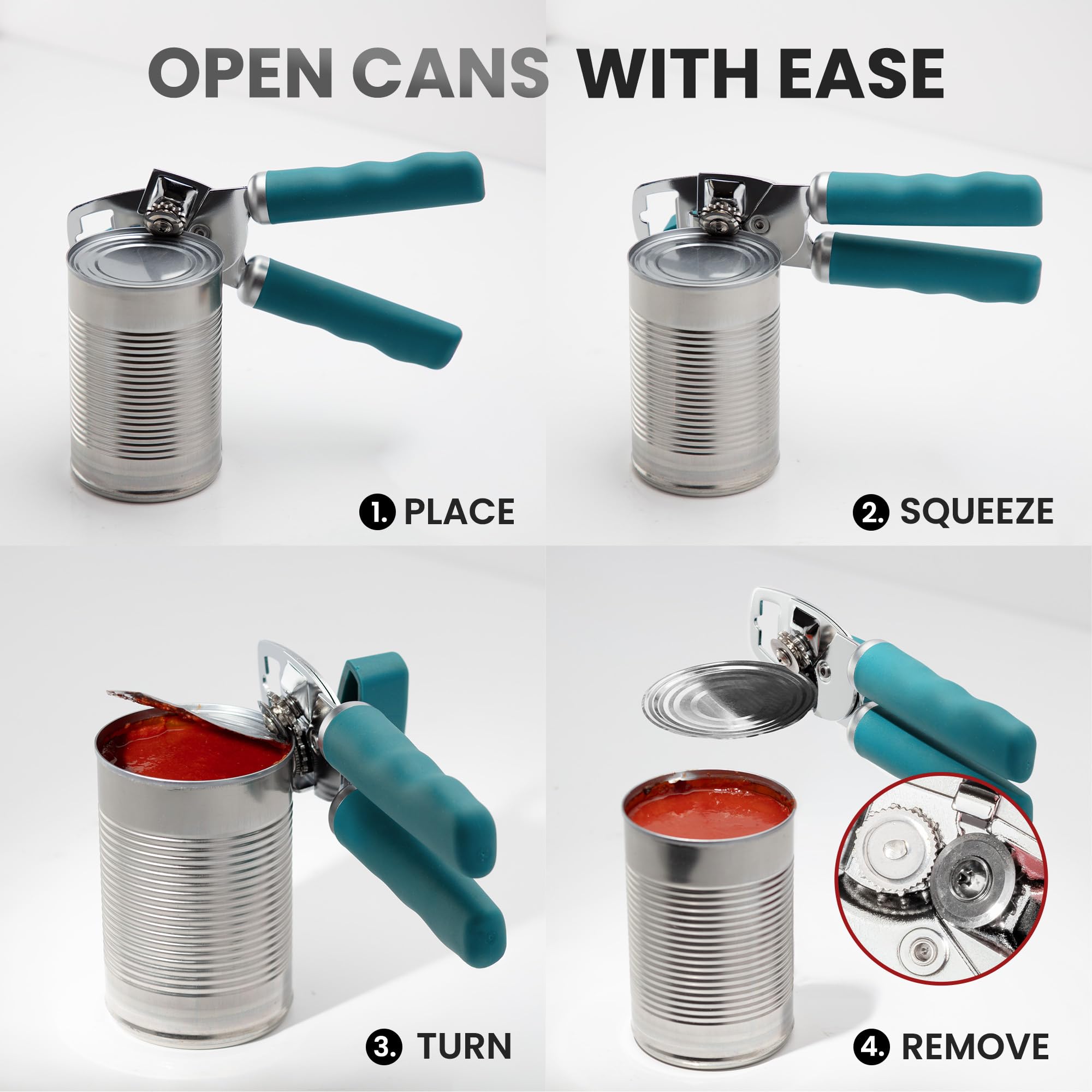 Zulay Kitchen COMFY™ Can Opener Manual with Bottle Opener - Rust Proof Stainless Steel Manual Can Opener With Turn Knob & Comfy Soft Grip Handles - Black