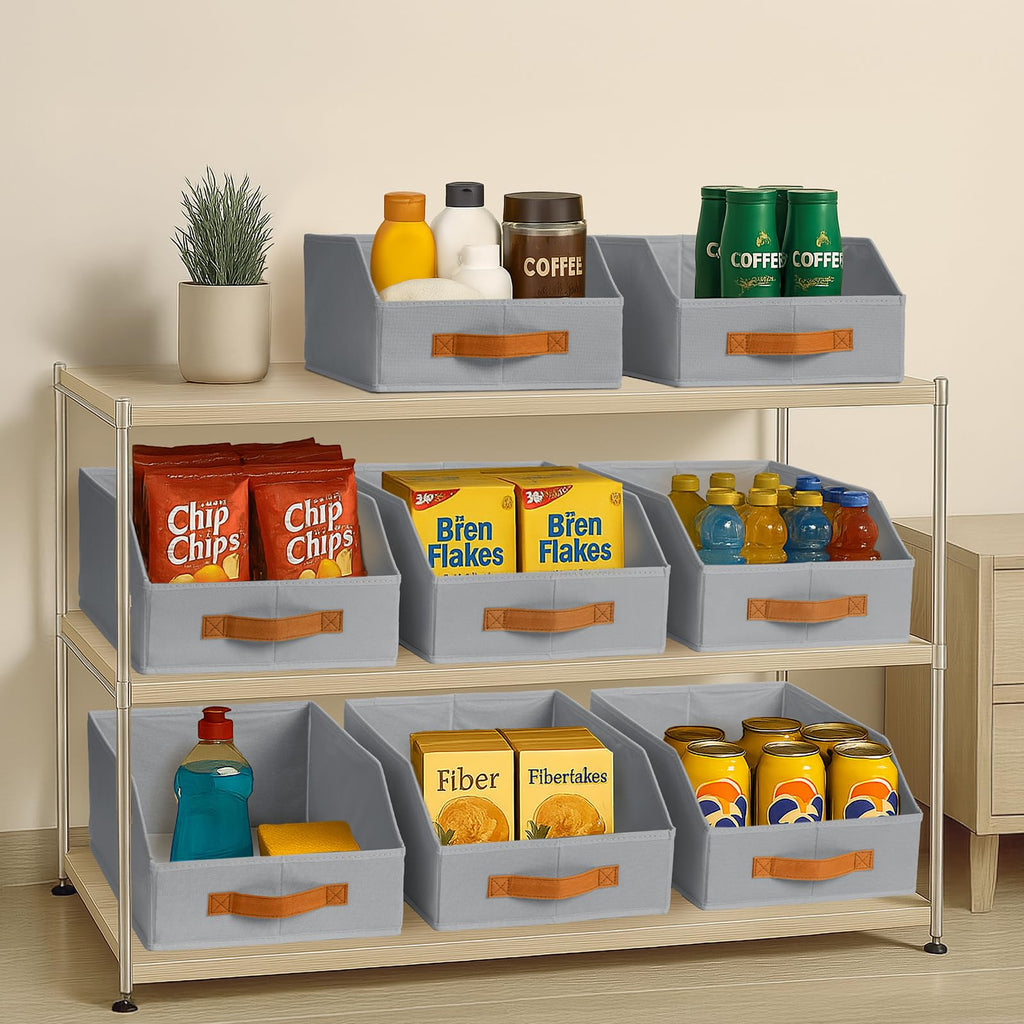 Homsorout Fabric Storage Bins for Organizing - 6 Pack Large Trapezoid Collapsible Storage Bins with Front Handle, Closet Organizers and Storage for Bedroom, Home Shelves, Small Spaces, Beige