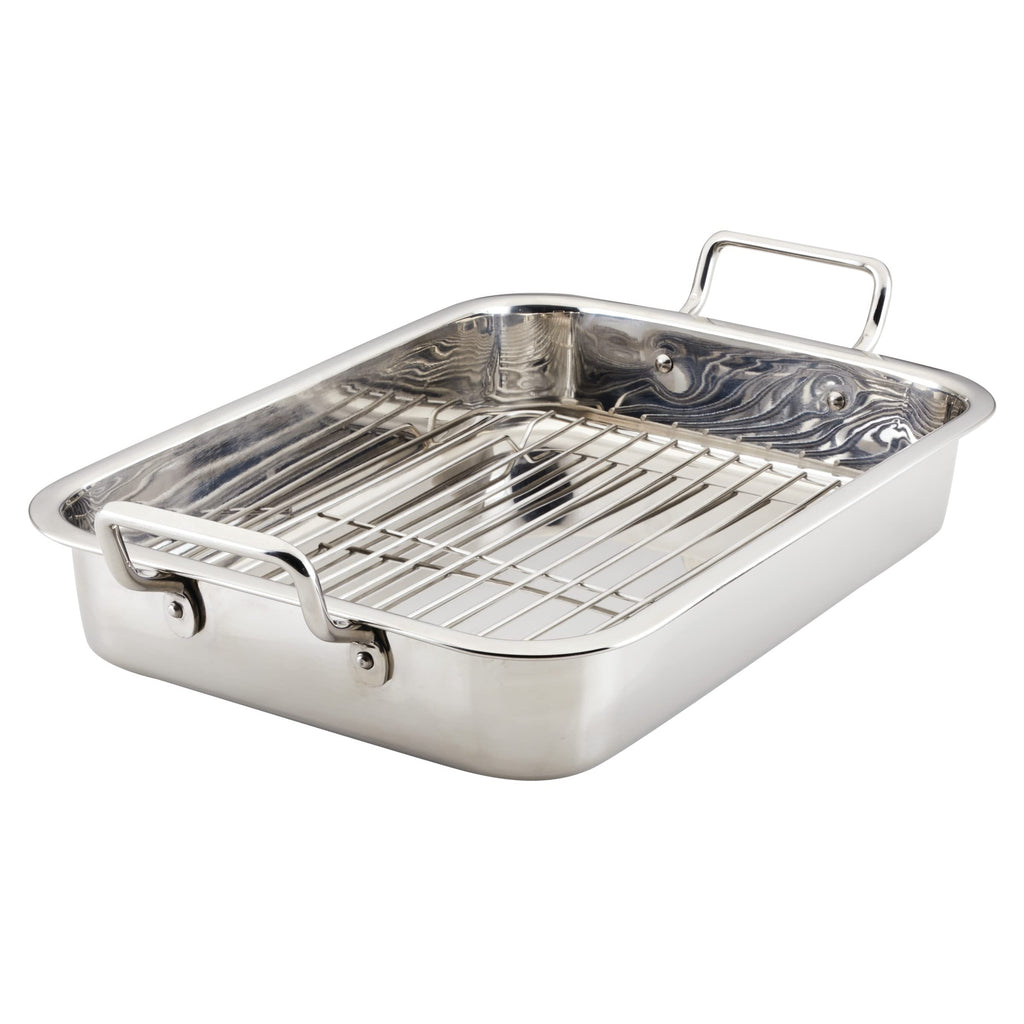 Farberware Bakeware Nonstick Steel Roaster with Flat Rack, 11-Inch x 15-Inch, Gray