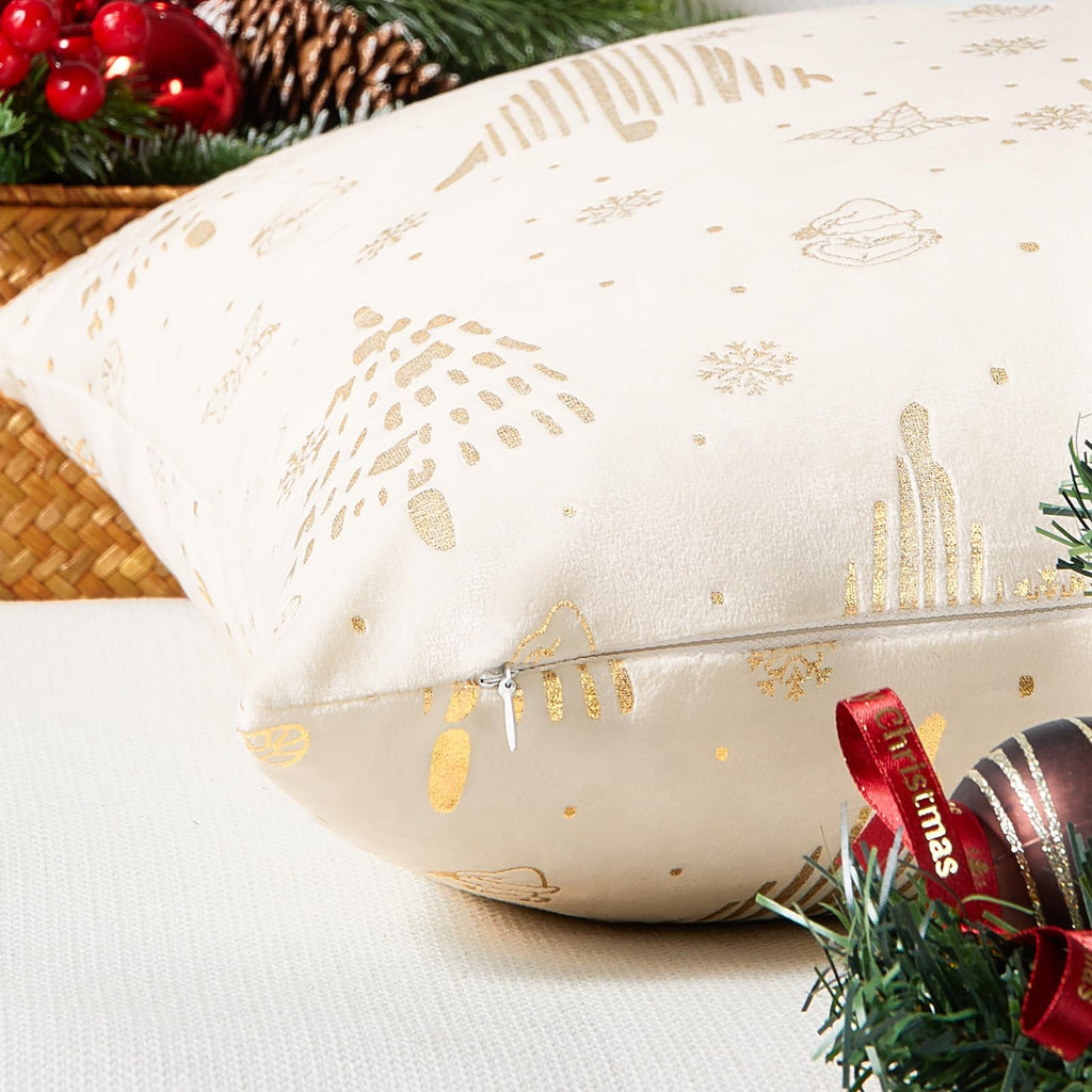 Topfinel Christmas Velvet Throw Pillow Covers Set of 2,Decorative Pillow Cover Red Xmas Gold Stamping Cushion Cases for Bedroom Livingroom Couch Christmas Indoor Home Decor 18x18 Inches