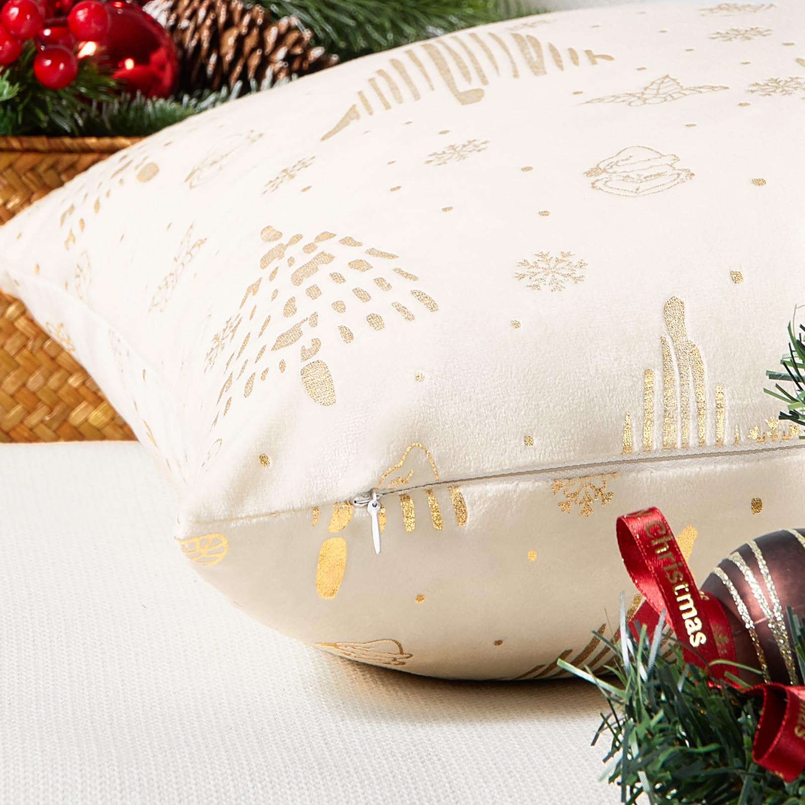 Topfinel Christmas Velvet Throw Pillow Covers Set of 2,Decorative Pillow Cover Red Xmas Gold Stamping Cushion Cases for Bedroom Livingroom Couch Christmas Indoor Home Decor 18x18 Inches