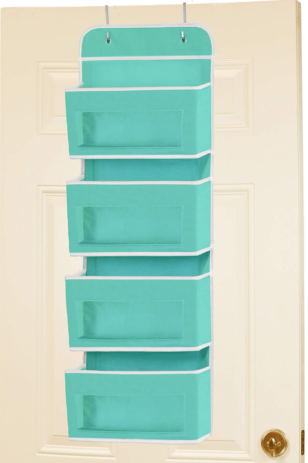 Simple Houseware 6 Clear Window Pocket Over Closet Door Storage Hanging Organizer for Bedroom, Bathroom, Pantry, Beige