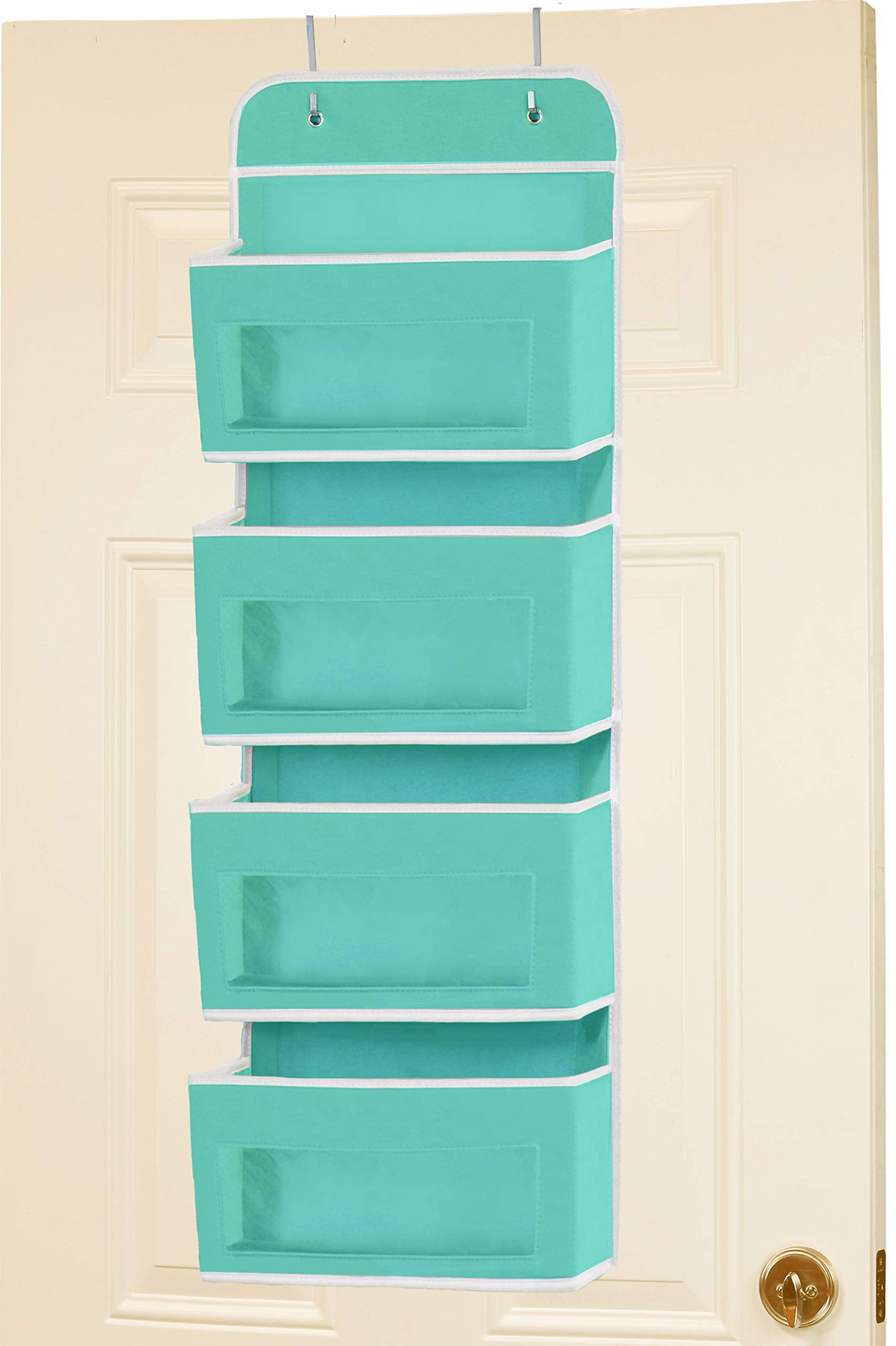 Simple Houseware 6 Clear Window Pocket Over Closet Door Storage Hanging Organizer for Bedroom, Bathroom, Pantry, Beige