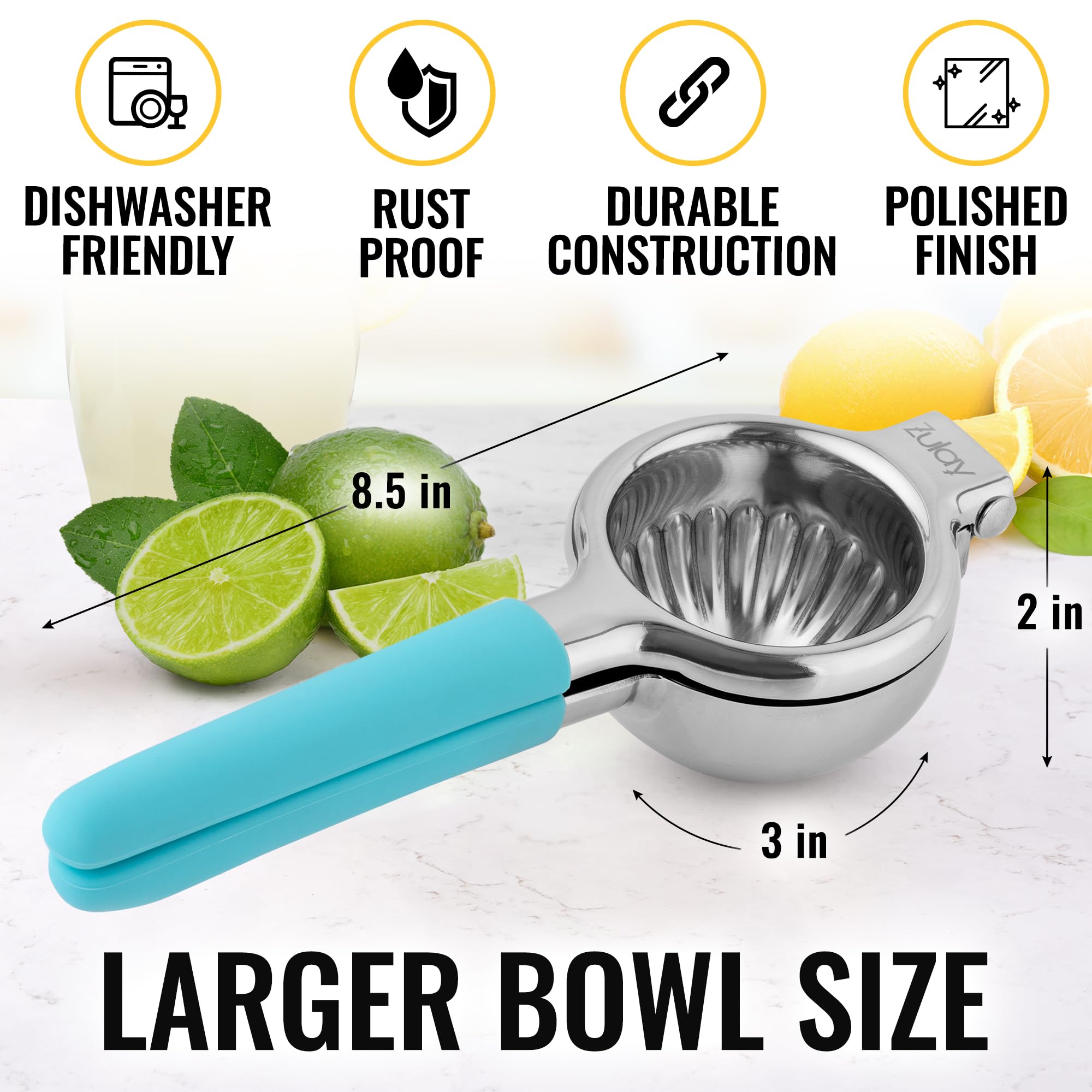 Lemon Squeezer Stainless Steel with Premium Quality Heavy Duty Solid Metal Squeezer Bowl - Large Manual Citrus Press Juicer and Lime Squeezer Stainless Steel - by Zulay Kitchen