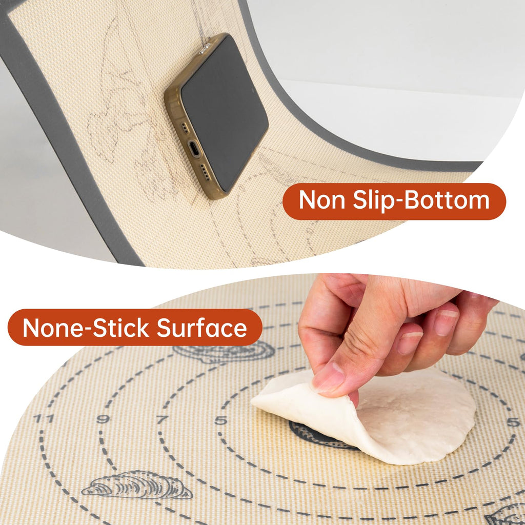 Silicone Baking Mat with Recipes, Extra Thick Silicone Mats for Baking, Non Stick Pastry Mat for Rolling Dough, Silicone Macaron Baking Mat for Cookie,Bread,Pizza,Fondant Mat, Oven&Dishwasher Safe