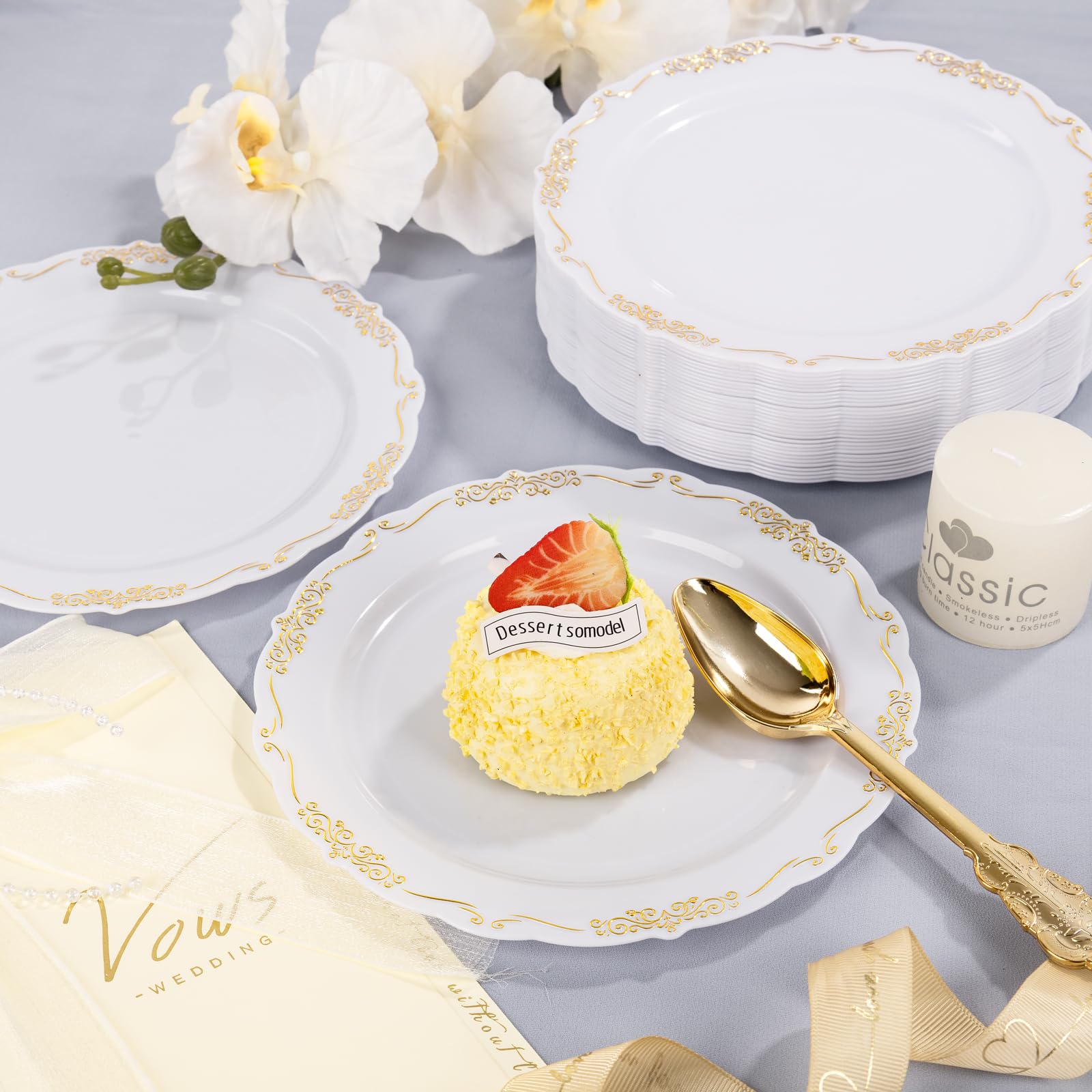DaYammi 60PCS White Plastic Plates, Heavy Duty White Disposable Plates Premium 10inch Dinner Plates Hard Plastic Plates Disposable for Party Wedding Bridal Shower