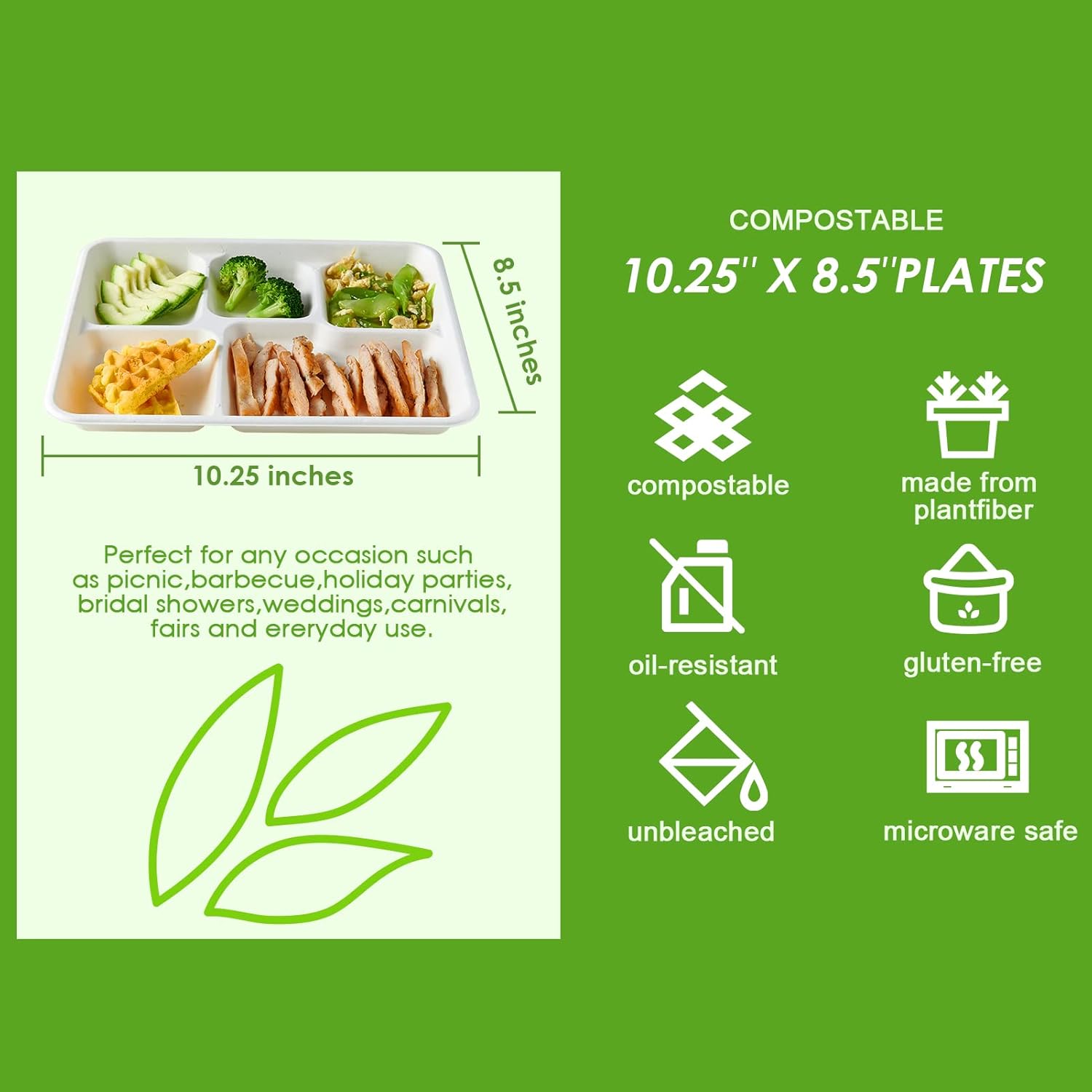 Vplus 500 Pack 5 Compartment Plates and 500 Pack 10 Inch 3 Compartment Plates