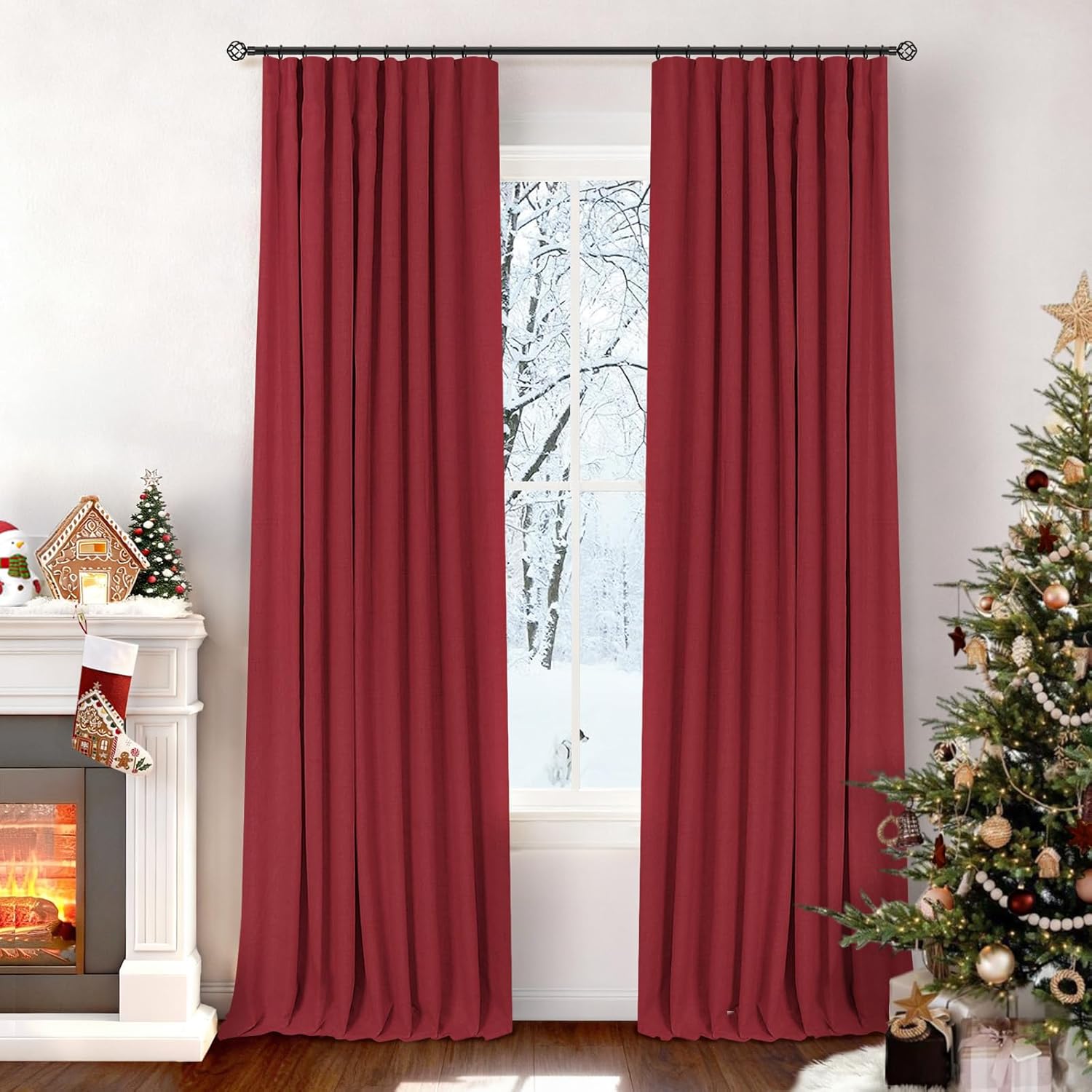 INOVADAY 100% Blackout Curtains for Bedroom, Black Out Curtains 84 Inch Long, Clip Rings Linen Blackout Drapes, Thermal Insulated Room Darkening for Living Room, 2 Panels - Beige,W50xL84