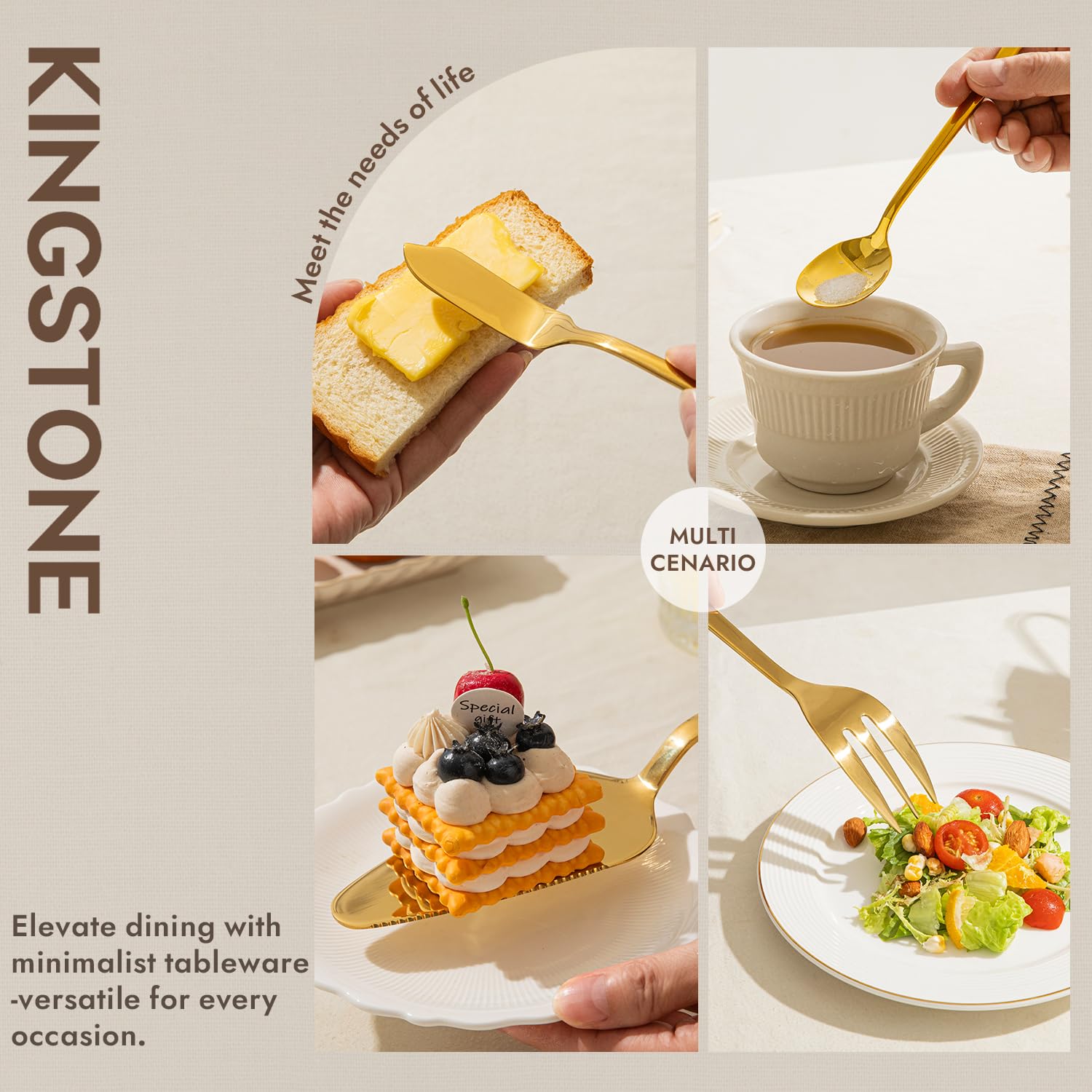 KINGSTONE Large Hostess Serving Utensils Set, 18/10 Stainless Steel Heavy Duty 10-inch Serving Utensils, Slotted Spoons, Forks, Tongs, Cake Pie Server for Buffet, Wedding, Party