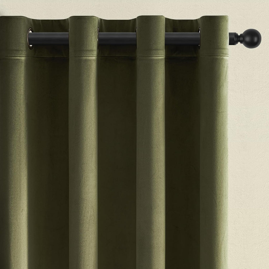 Topfinel Olive Green Velvet Blackout Curtains 84 Inches Long,Soundproof Room Darkening Dark Green Thermal Insulated Boho Elegant Moody Grommet Curtains for Living Room Bedroom 2 Panels