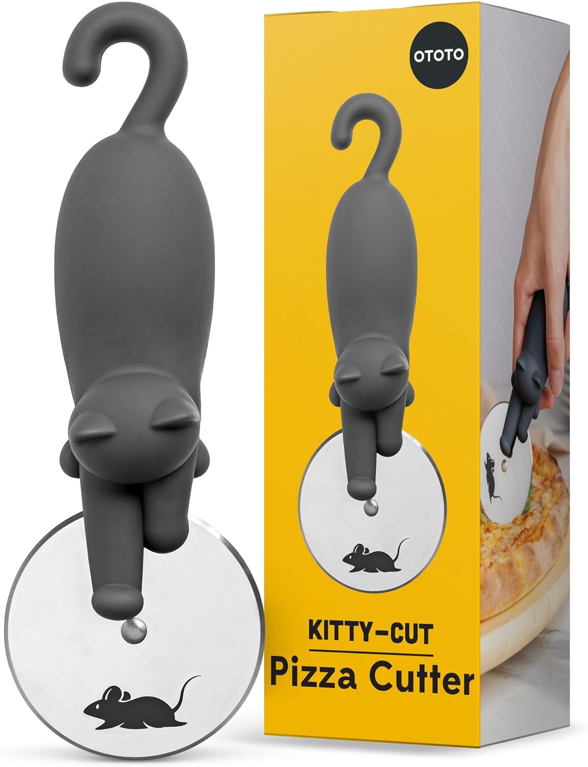 OTOTO Kitty Cut Pizza Cutter Wheel - Pizza Cutters Stainless Steel, Funny Kitchen Gadgets and Kitchen Gifts, Cat Gift for Women Cat Lovers (kitty cut)