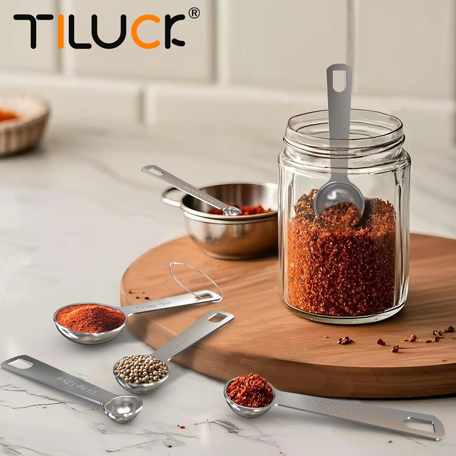 TILUCK Stainless Steel Measuring Spoons Set,Coffee Scoop Spoon,Kitchen Gadgets for Cooking & Baking,Set of 6