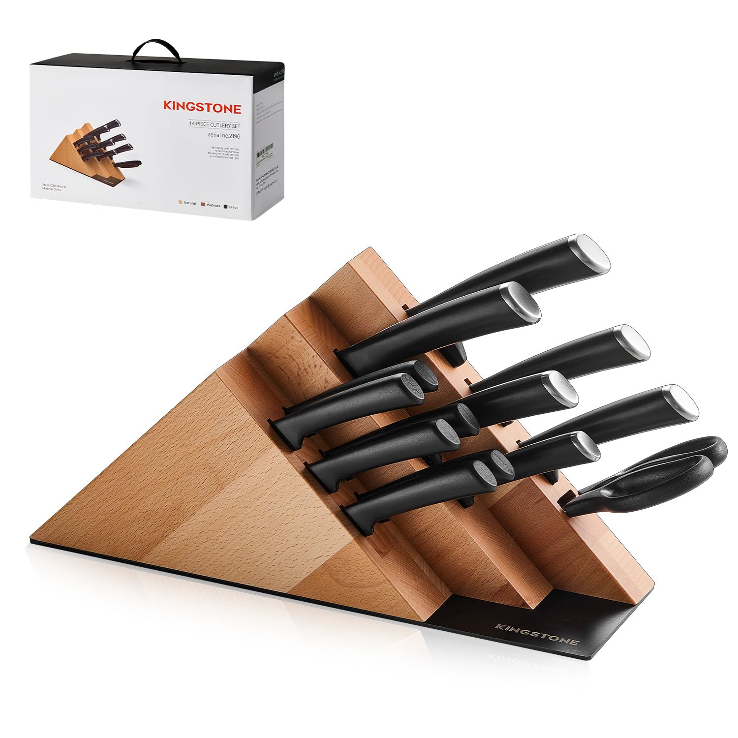KINGSTONE 14-Piece Kitchen Knife Set with Block, High-Carbon Stainless Steel Knives Set, Ergonomic Non-Slip Handle, Professional Knife Set for Kitchen for Home Cooking & Gifting, Walnut