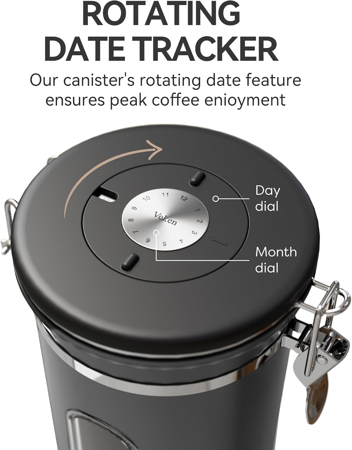 Veken Coffee Canister with Window,Airtight Stainless Steel Kitchen Food Storage Container, Date Tracker & Scoop for Grounds Coffee, Beans, Tea,Flour,Cereal,Sugar,22OZ,Copper