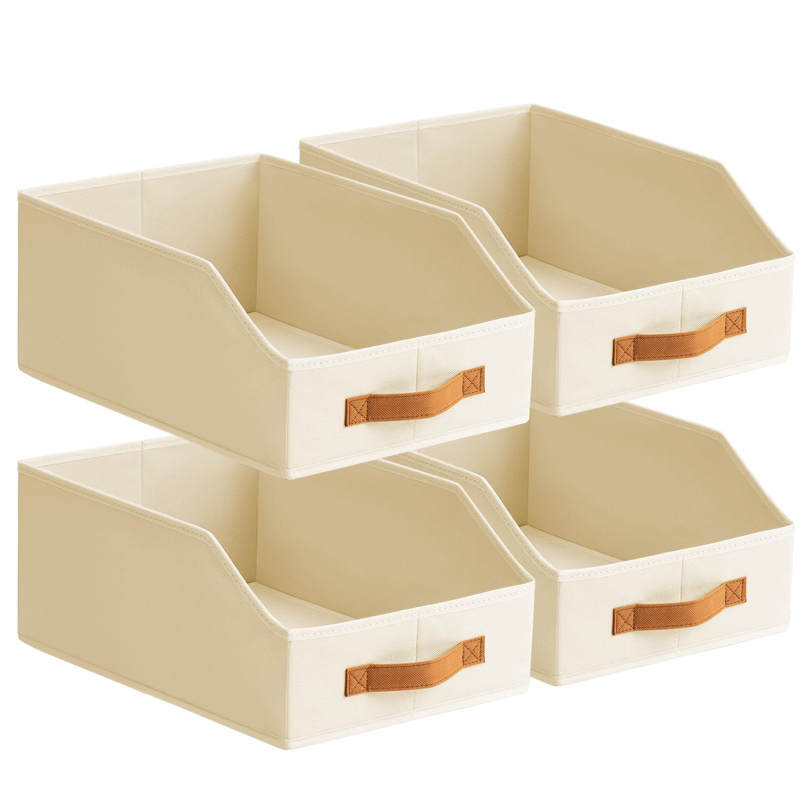 Homsorout Fabric Storage Bins for Organizing - 6 Pack Large Trapezoid Collapsible Storage Bins with Front Handle, Closet Organizers and Storage for Bedroom, Home Shelves, Small Spaces, Beige