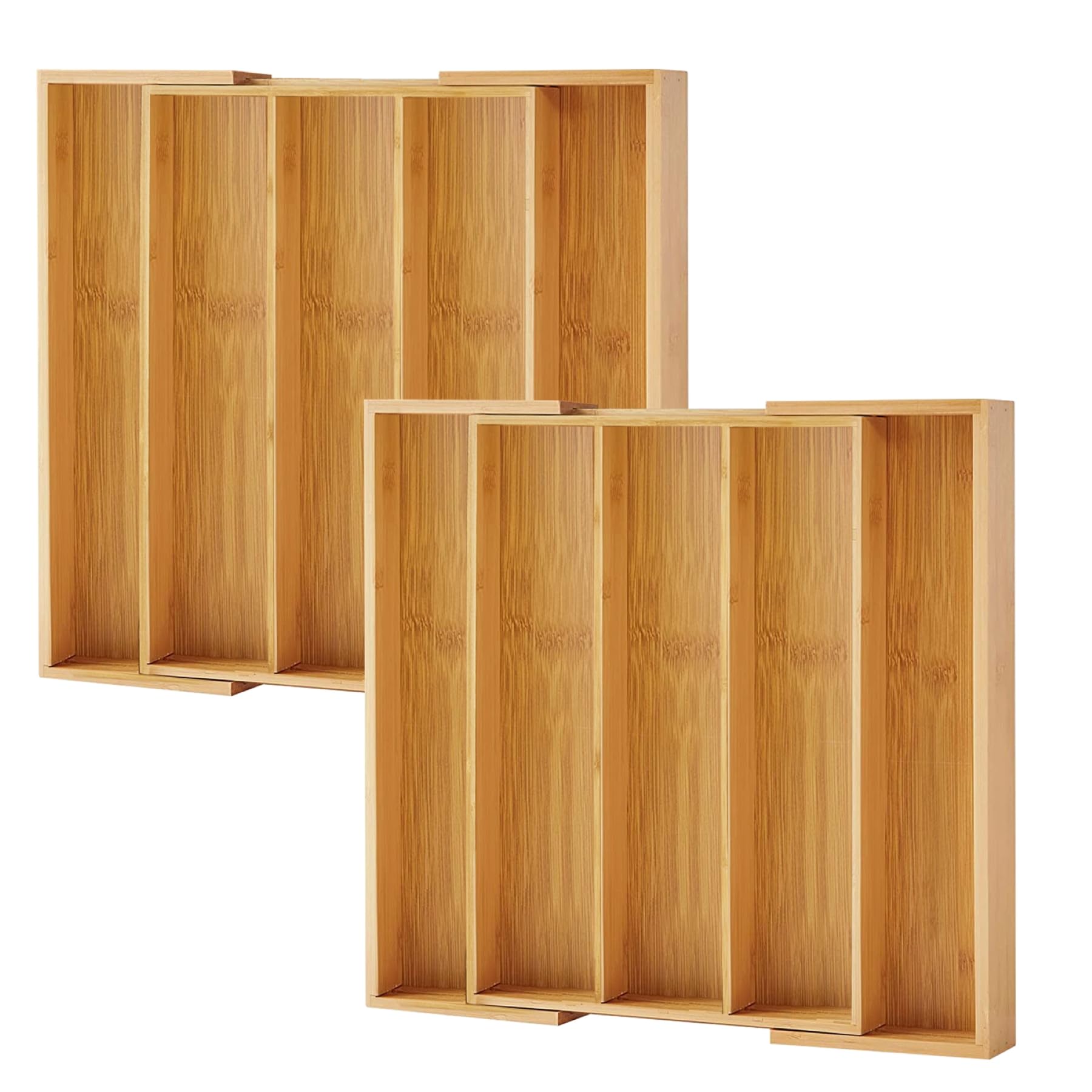 Purawood Bamboo Drawer Organizer - Expandable Silverware Organizer & Utensil Drawer Organizer, Cutlery Tray with Dividers, 7-9 Slots- Kitchen Organizer for Utensils & Flatware (Natural)