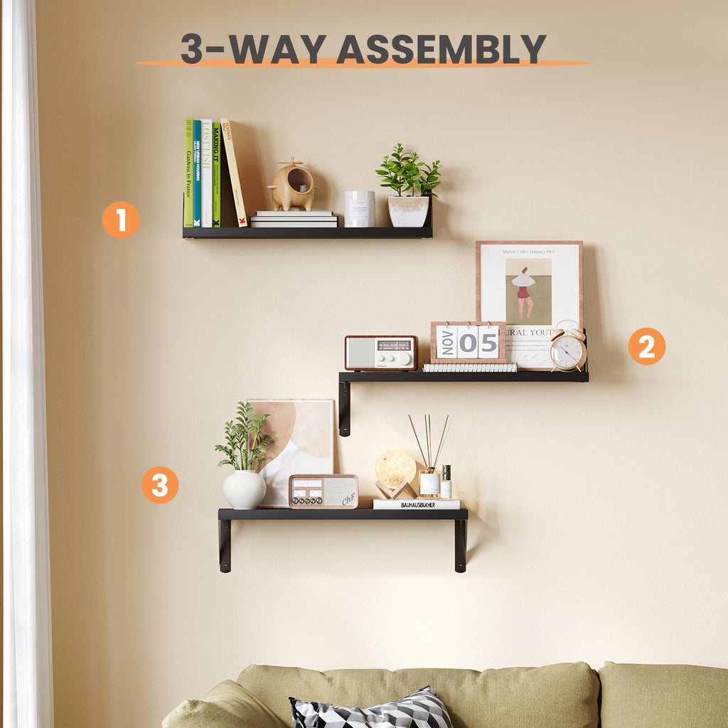 upsimples Floating Book Shelves for Wall, 15.7 Inches Wood Shelves for Living Room, Bathroom, Bedroom, Kitchen Storage and Decoration, White