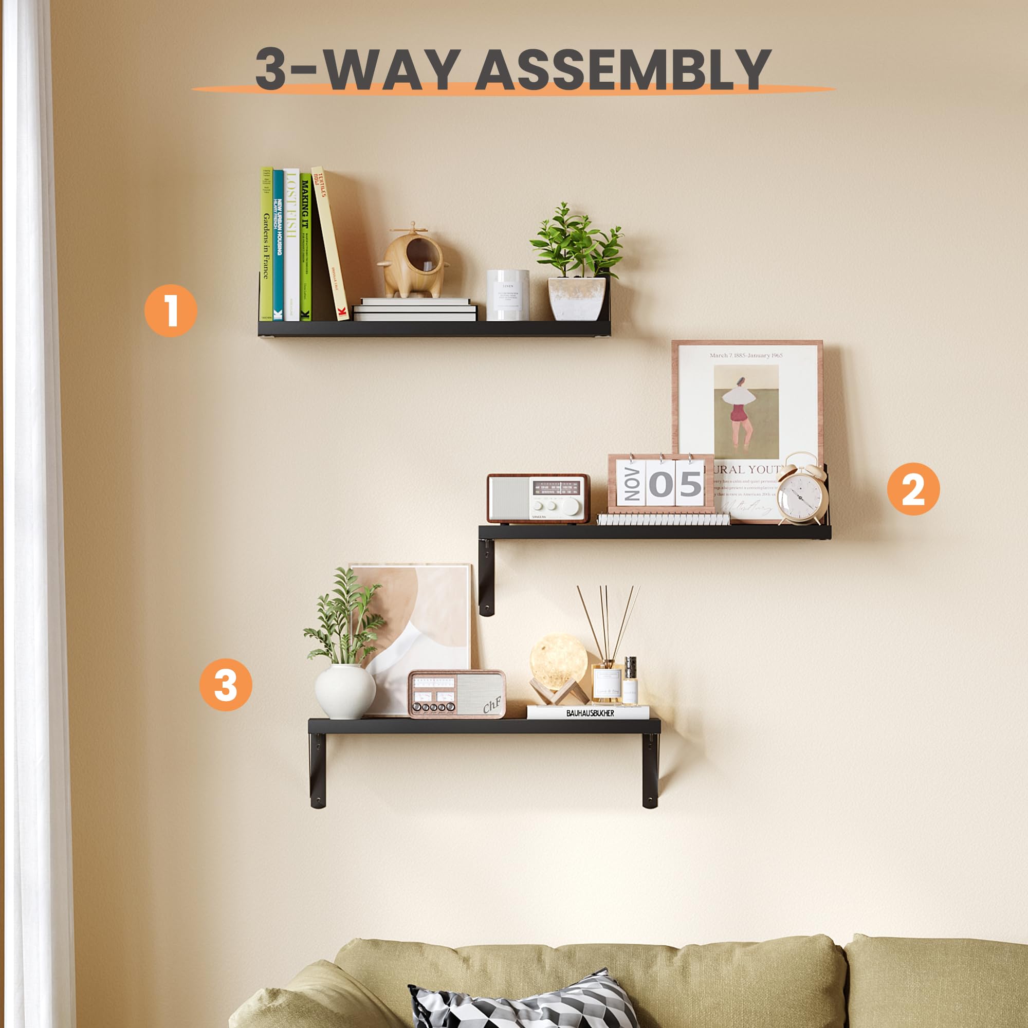 upsimples Floating Book Shelves for Wall, 15.7 Inches Wood Shelves for Living Room, Bathroom, Bedroom, Kitchen Storage and Decoration, White