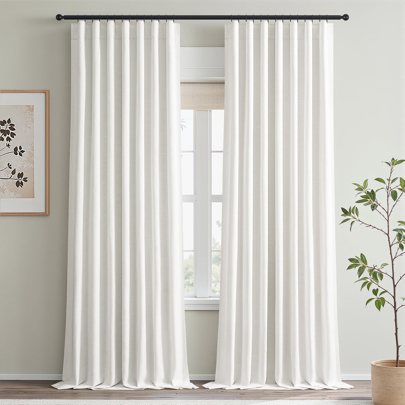 Topfinel 84 Inch Long Natural Blackout Curtains for Bedroom Livingroom, Farmhouse Back Tab Pinch Pleated Drapes for Track System,Neutral Linen Ambiance & Privacy Drapes Natural 52" W*84" L