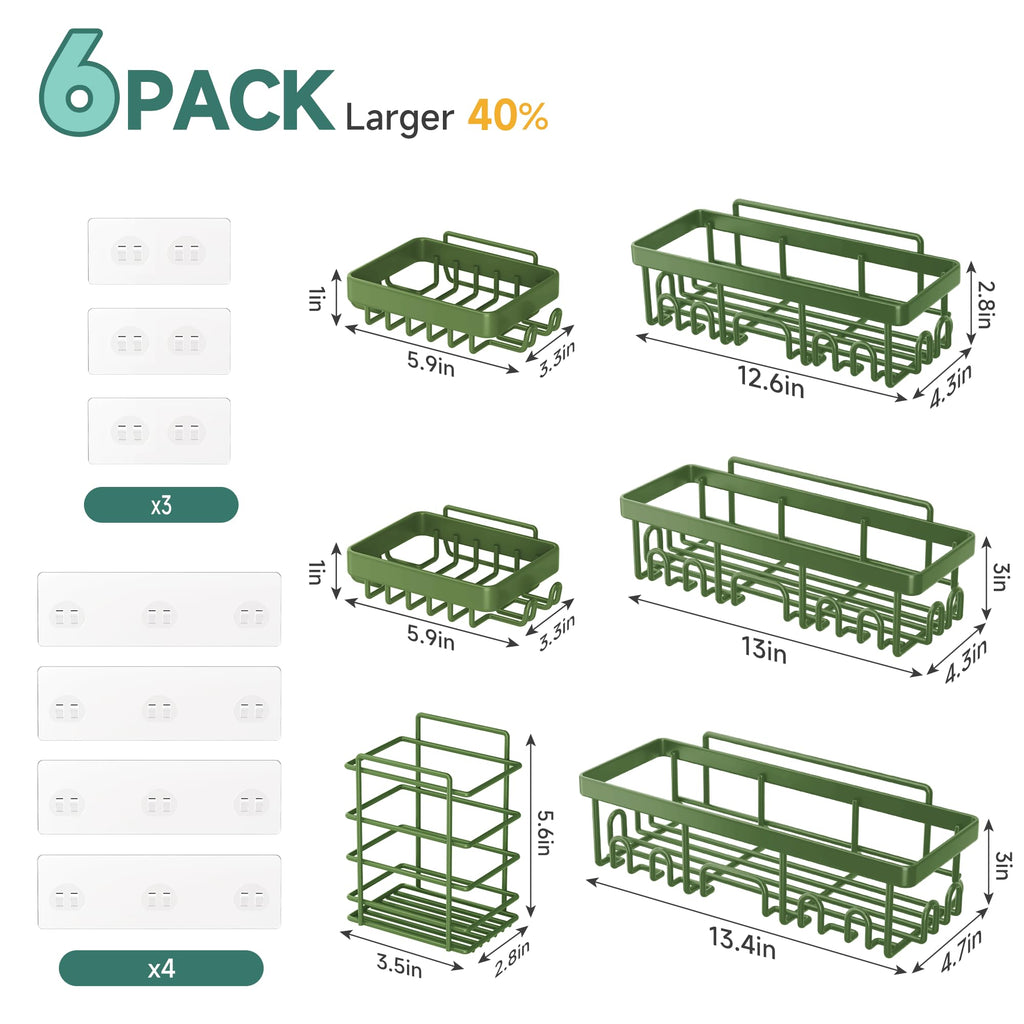 Veken Shower Caddy 6-Pack, Advanced Rustproof Design, No Drilling Adhesive Shelves, Rack with Soap Holder, Large Capacity Bathroom Organizers and Storage, Wall-Mounted Kitchen & Home Decor