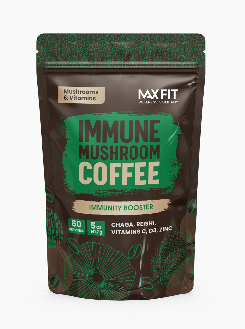 Mushroom Coffee (60 Servings) 10 Mushrooms (Lion’s Mane, Cordyceps, Turkey Tail & Other) Mixed With Gourmet Arabica Instant Immune Boosting Coffee for Focus & Gut Health Support