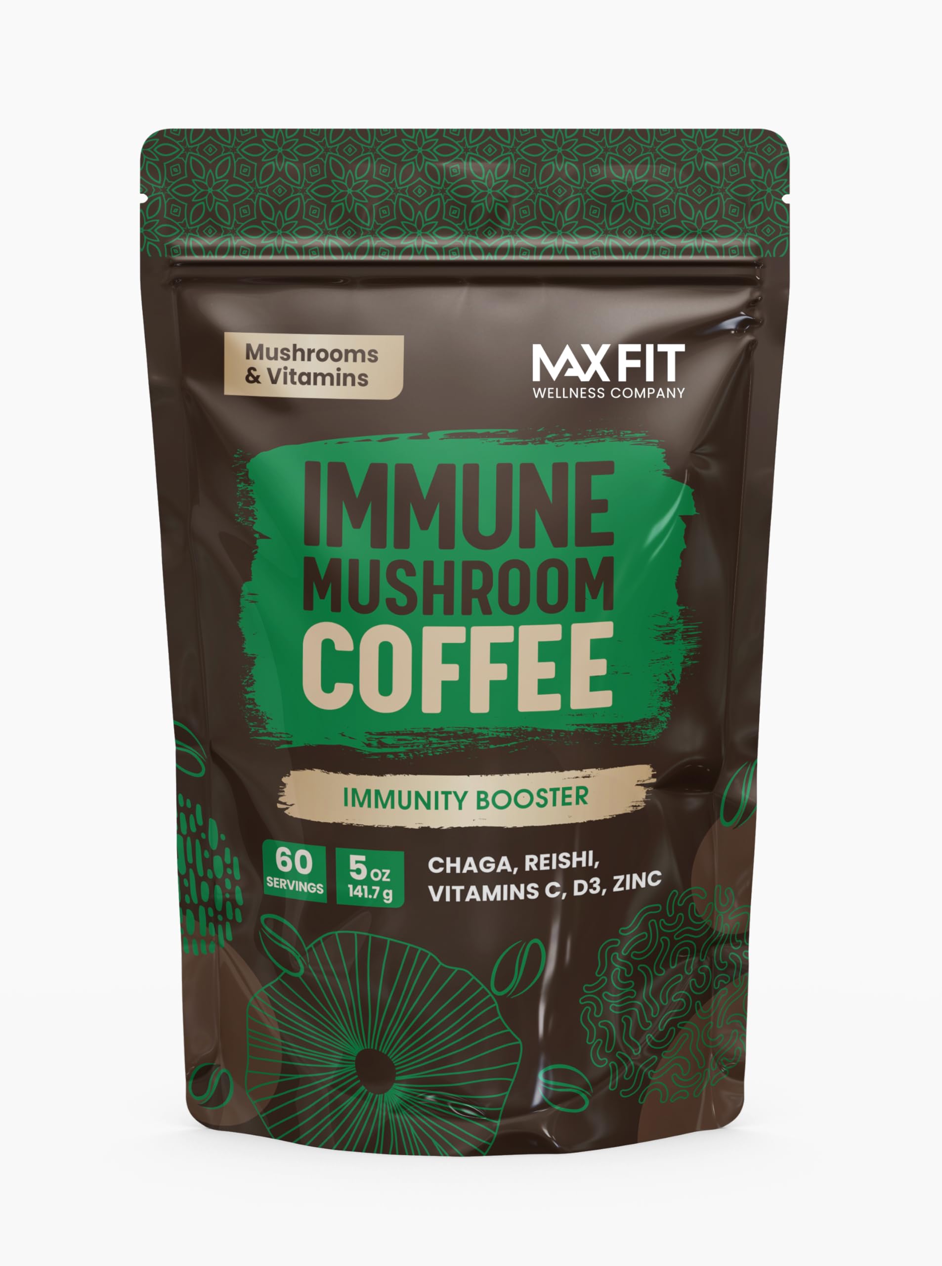 Mushroom Coffee (60 Servings) 10 Mushrooms (Lion’s Mane, Cordyceps, Turkey Tail & Other) Mixed With Gourmet Arabica Instant Immune Boosting Coffee for Focus & Gut Health Support