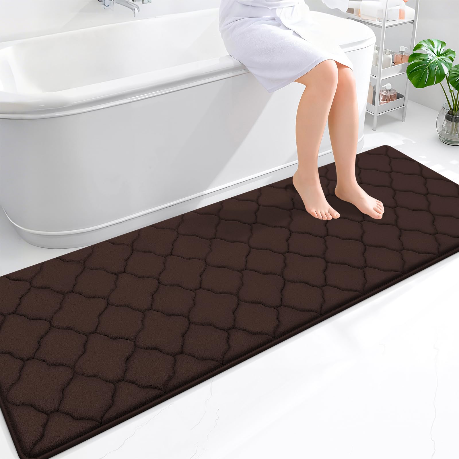 OLANLY Memory Foam Bath Mat Rug 24x16, Ultra Soft and Absorbent Bathroom Rugs, Non-Slip, Comfortable, Machine Washable Bath Carpet for Bathroom Floor, Tub, Shower and Home Decor Accessories, Black