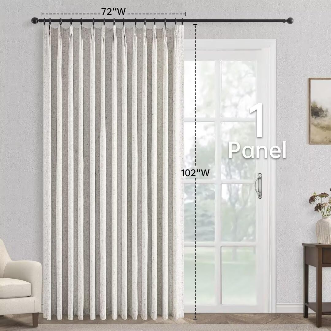 Topfinel Extral Wide Curtains, Pinch Pleated 100% Blackout Linen Luxury Drapery with Hooks for Patio Sliding Door Large Window Living Room Track System, 72" Wx102 L 2 Panel