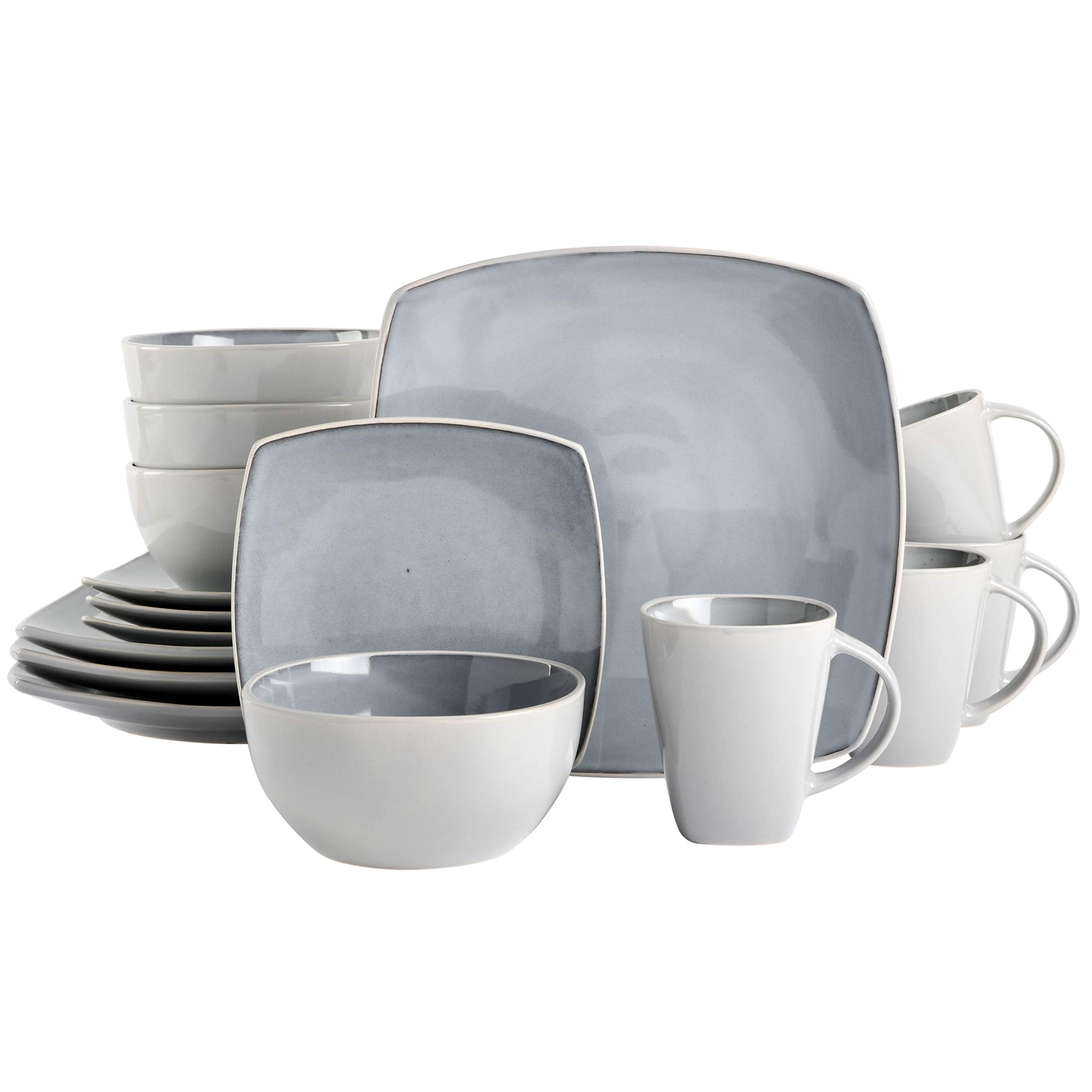 Gibson Elite Soho Lounge Square 16-Piece Dinnerware Set, Service for 4, Reactive Glaze Stoneware Plates and Bowls, Modern Dishes, Microwave & Dishwasher Safe – Red and Black