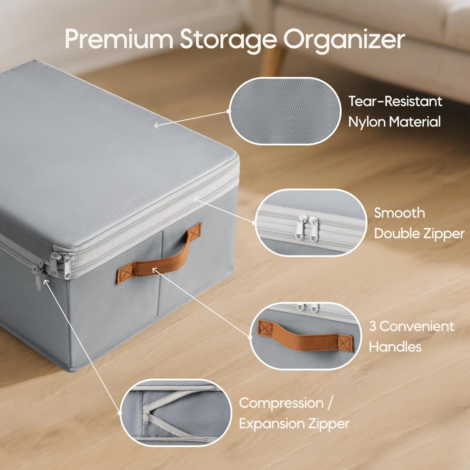 Homsorout Large Closet Storage Bins - Compression Organizer Bins, Stackable Closet Organizer, Expandable Under Bed Storage Containers for Clothes, Towels, Sheet, 2 Pack, Beige