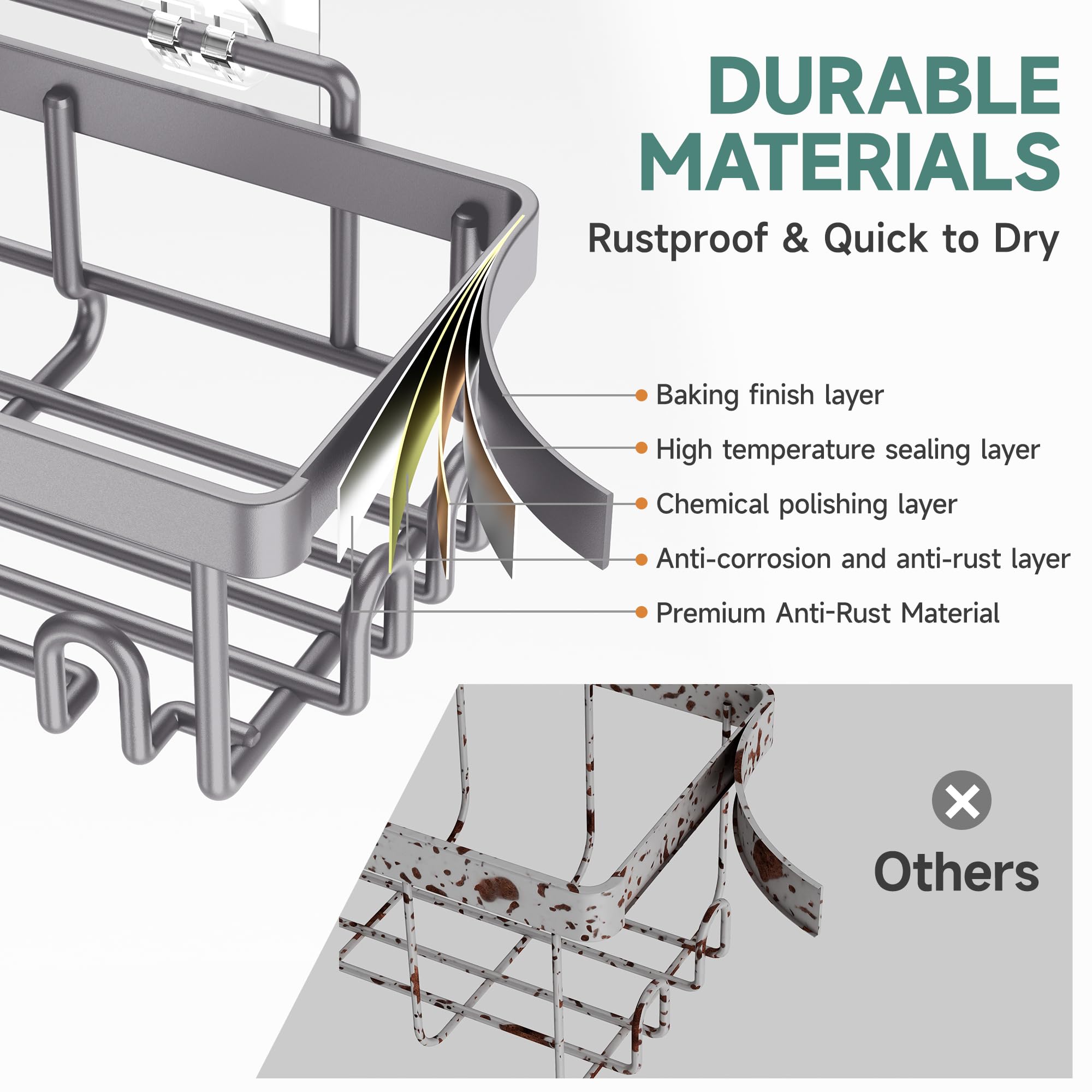 Veken Shower Caddy 6-Pack, Advanced Rustproof Design, No Drilling Adhesive Shelves, Rack with Soap Holder, Large Capacity Bathroom Organizers and Storage, Wall-Mounted Kitchen & Home Decor