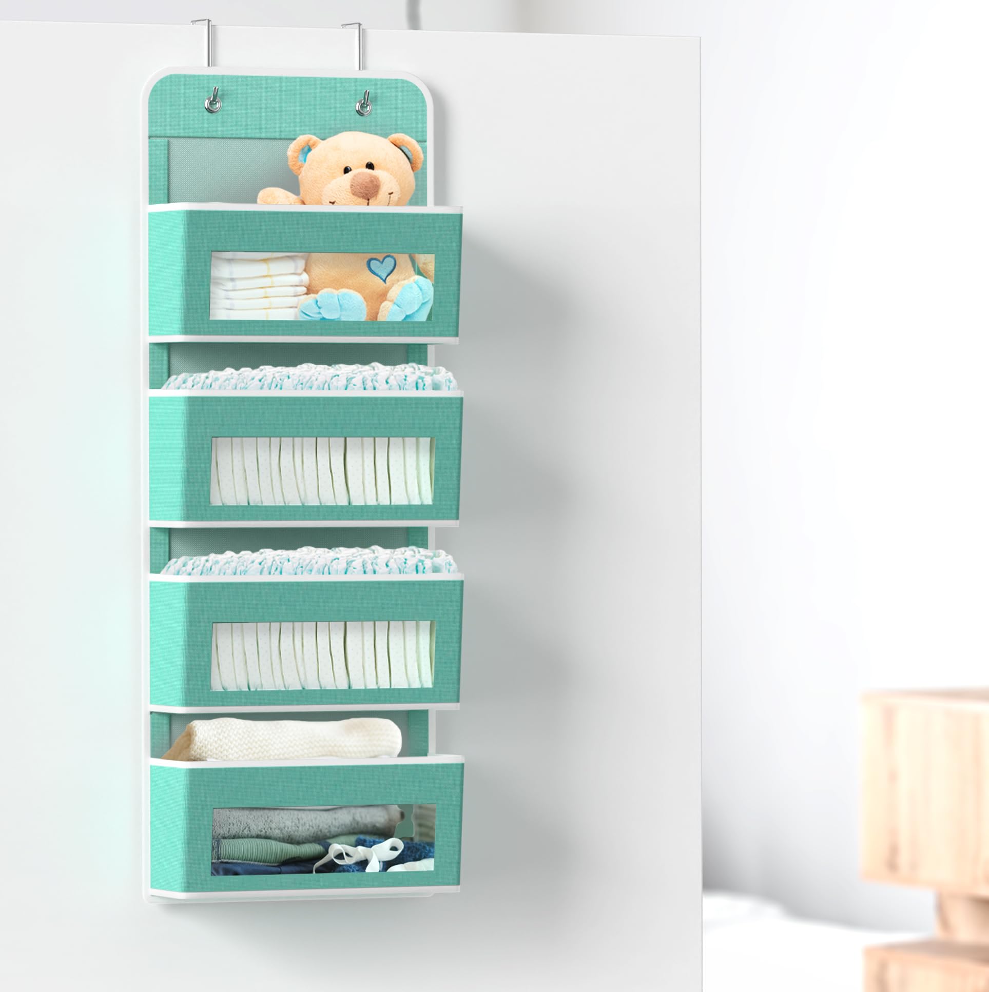 Simple Houseware 6 Clear Window Pocket Over Closet Door Storage Hanging Organizer for Bedroom, Bathroom, Pantry, Beige