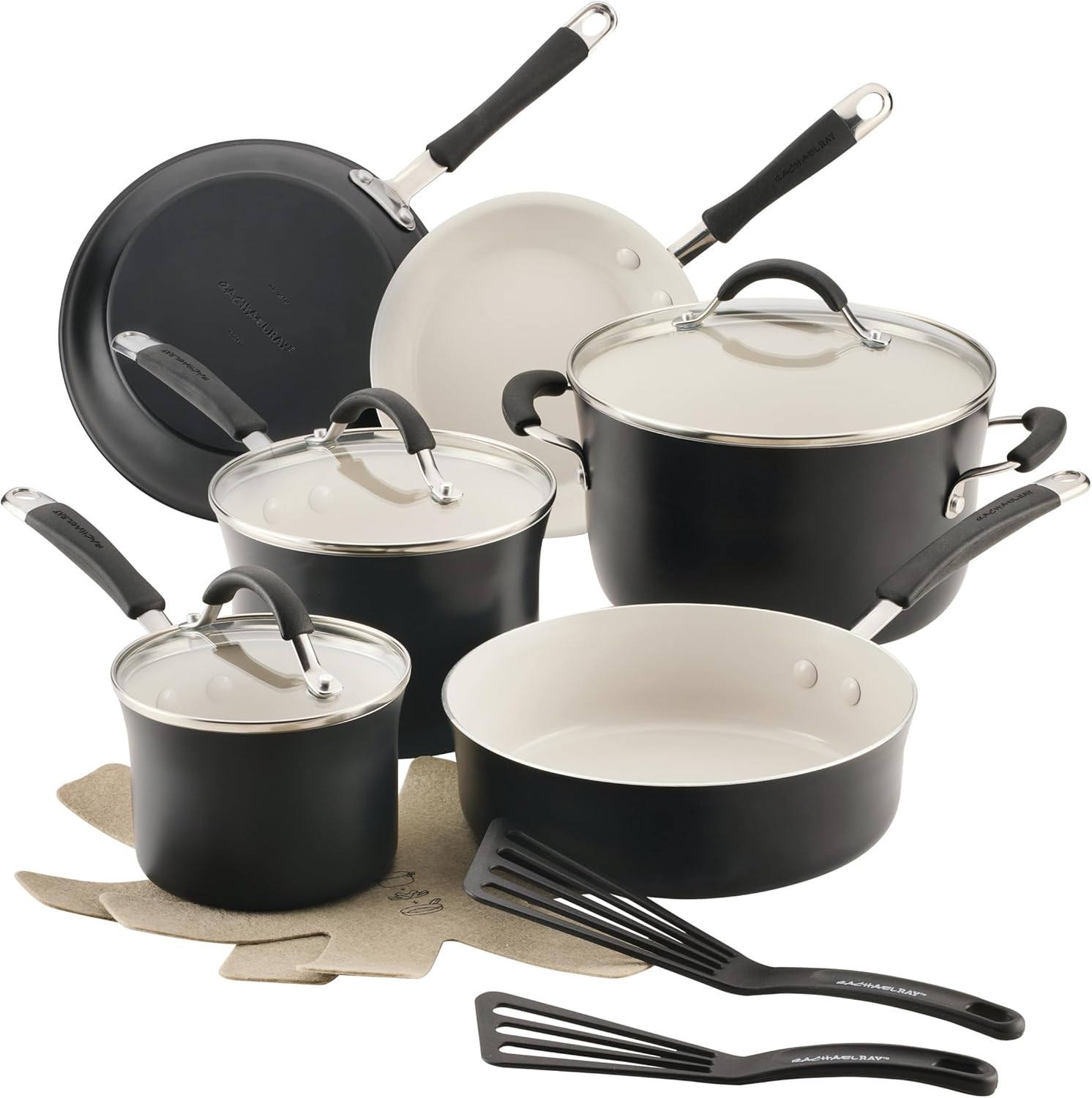 Rachael Ray - 16802 Rachael Ray Cucina Nonstick Cookware Pots and Pans Set, 12 Piece, Sea Salt Gray