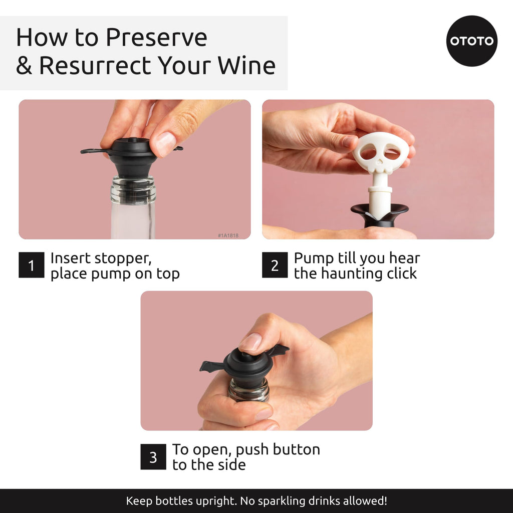 OTOTO Wine Stoppers & Pourer - Halloween Gifts for Wine Lovers, Spooky Wine Bottle Stopper, Wine Goth Accessories, Fun Kitchen Gadgets (Count Corkula)