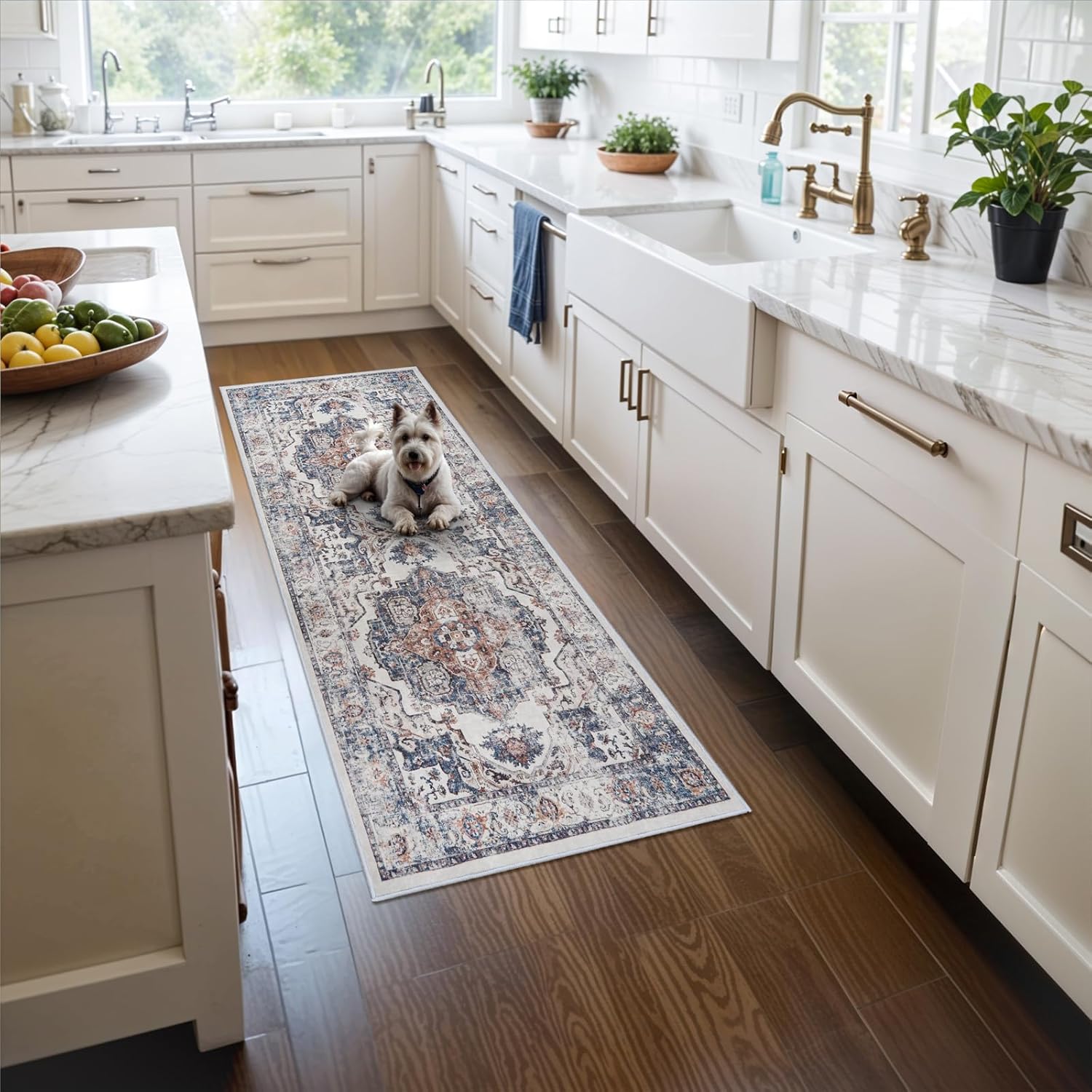 Washable 2x3 Entryway Area Rug - Neutral Kitchen Rug Runner Vintage Soft Floor Mat Non Slip Indoor Farmhouse Carpet for Bathroom Living Room Bedroom (2 X 3, Beige)