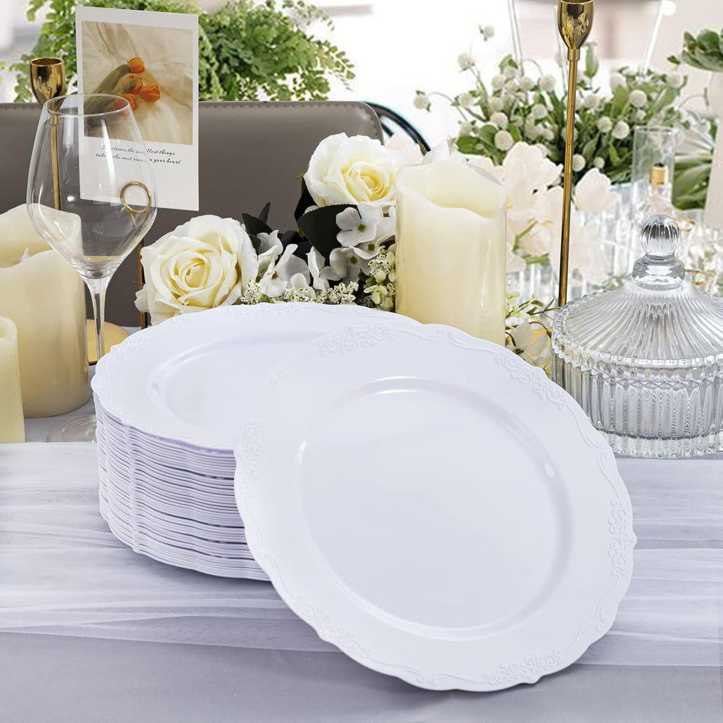DaYammi 120PCS White Plastic Plates Heavy Duty White Disposable Plates Premium 10.25inch White Dinner Plates and 7.5inch White Dessert Plates