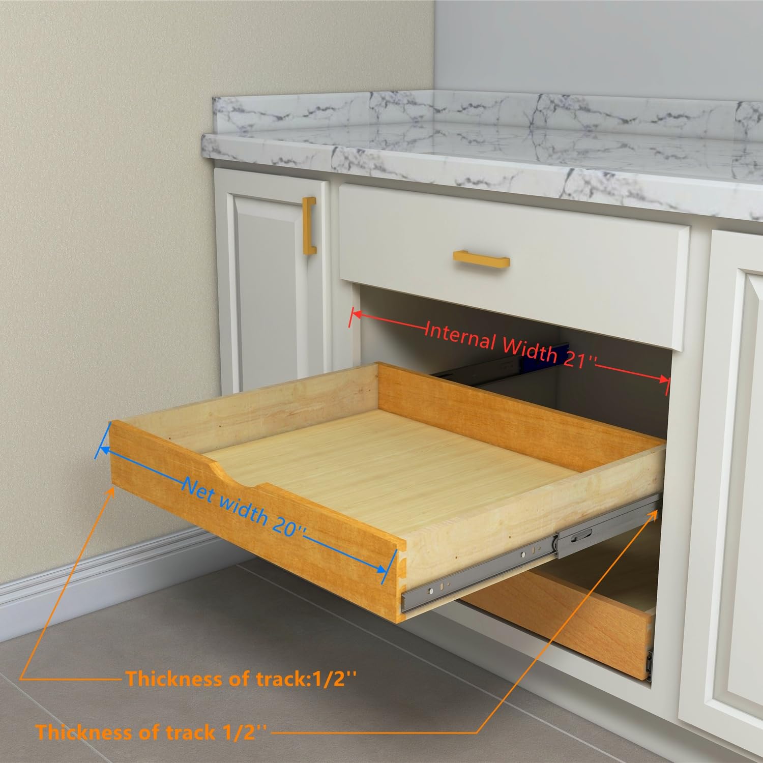 Elysian Under Desk Drawers 30" W × 21" D Add-on Drawers for Under Desk or Cabinet, Multipurpose Drawer Storage for Office Supplies, Smooth Pull Out Cabinet Organizer