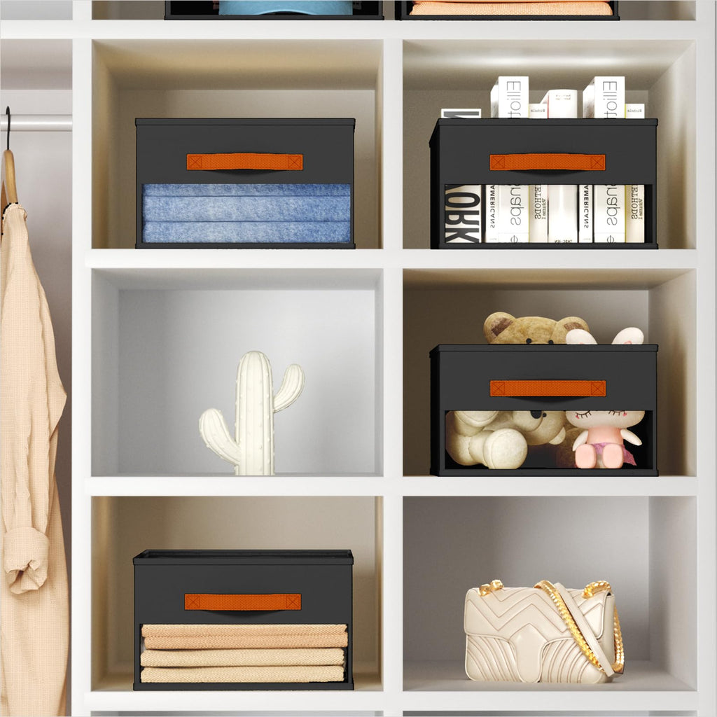Homsorout Clothes Organizers and Storage - 4/5/7 Grids Fabric Jeans Organizer with Handles, Foldable Closet Organizers Dividers, Wardrobe organizer for Pant, Sweater, T-shirt, Scarf, 6 Pack, Beige