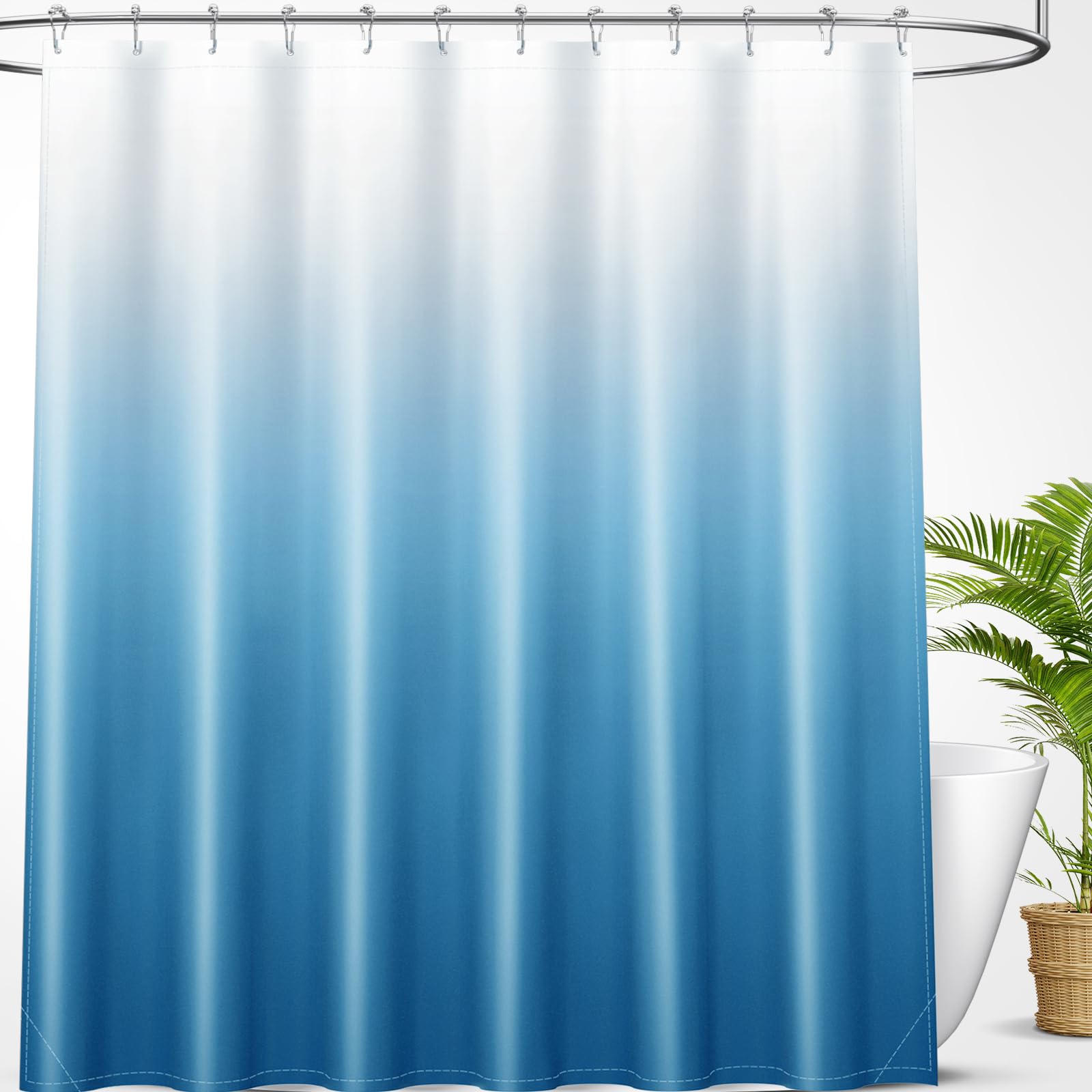 OLANLY Luxury Black and Grey Ombre Shower Curtain Sets with 12 Hooks, Waterproof and Washable Decorative Shower Curtains for Bathroom, 72x72 Inches