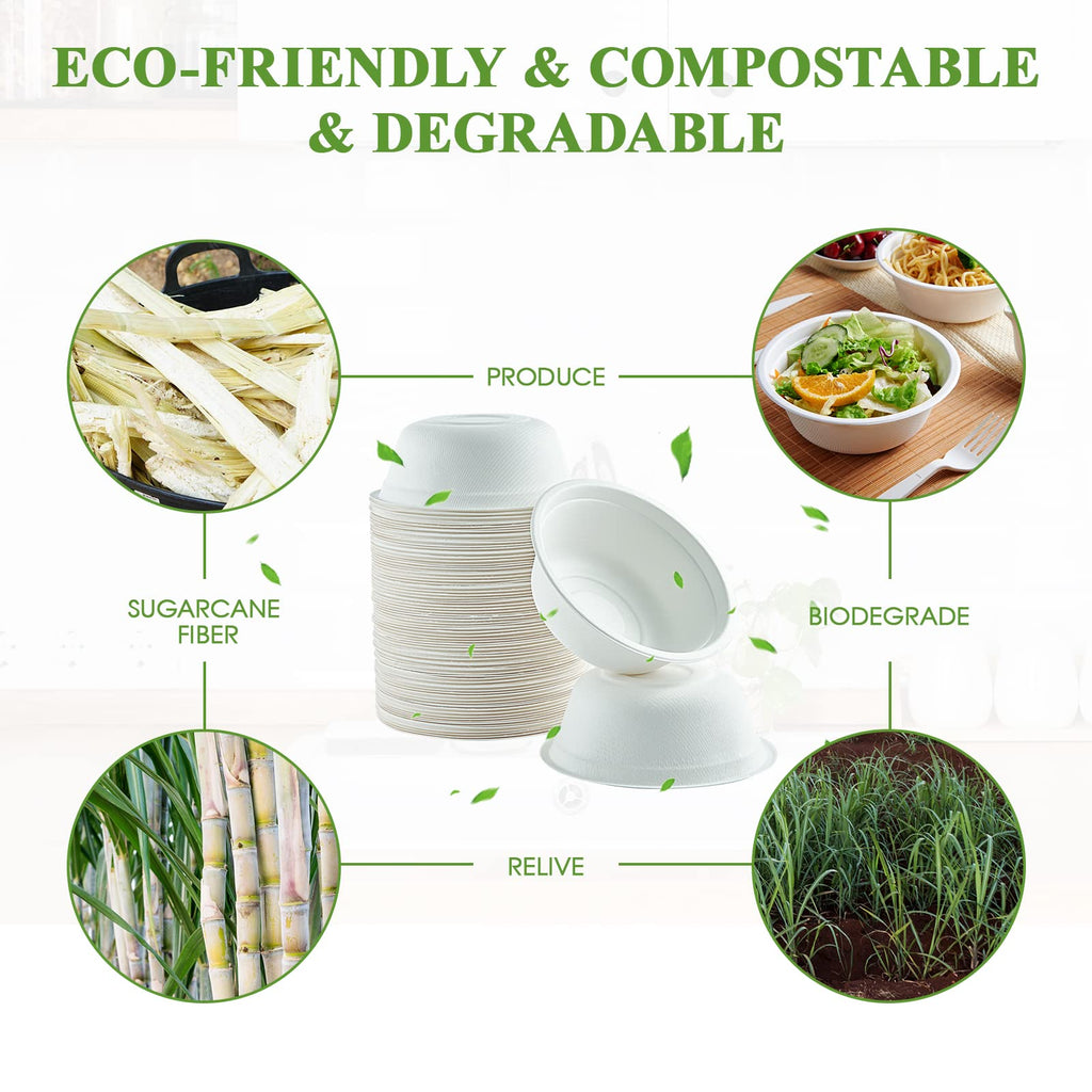 Vplus 200 Pack 12 OZ Paper Bowls, Disposable Compostable Bowls Bulk, Eco-friendly Bagasse Bowls, Heavy-duty Bowls Perfect for Milk Cereals, Snacks, Salads