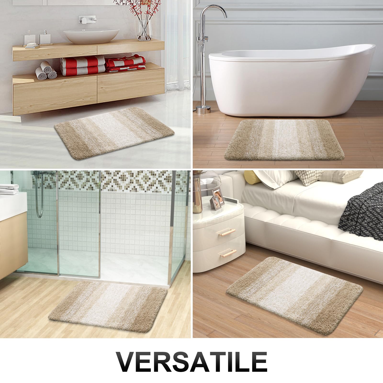 OLANLY Bathroom Rugs Sets 4 piece, Soft Microfiber Absorbent Bath Mat, U-Shaped Contour Toilet Mat and Toilet Lid Cover, Quick Dry, Machine Washable, Toilet Cover and Rug Set for Bathroom, Grey