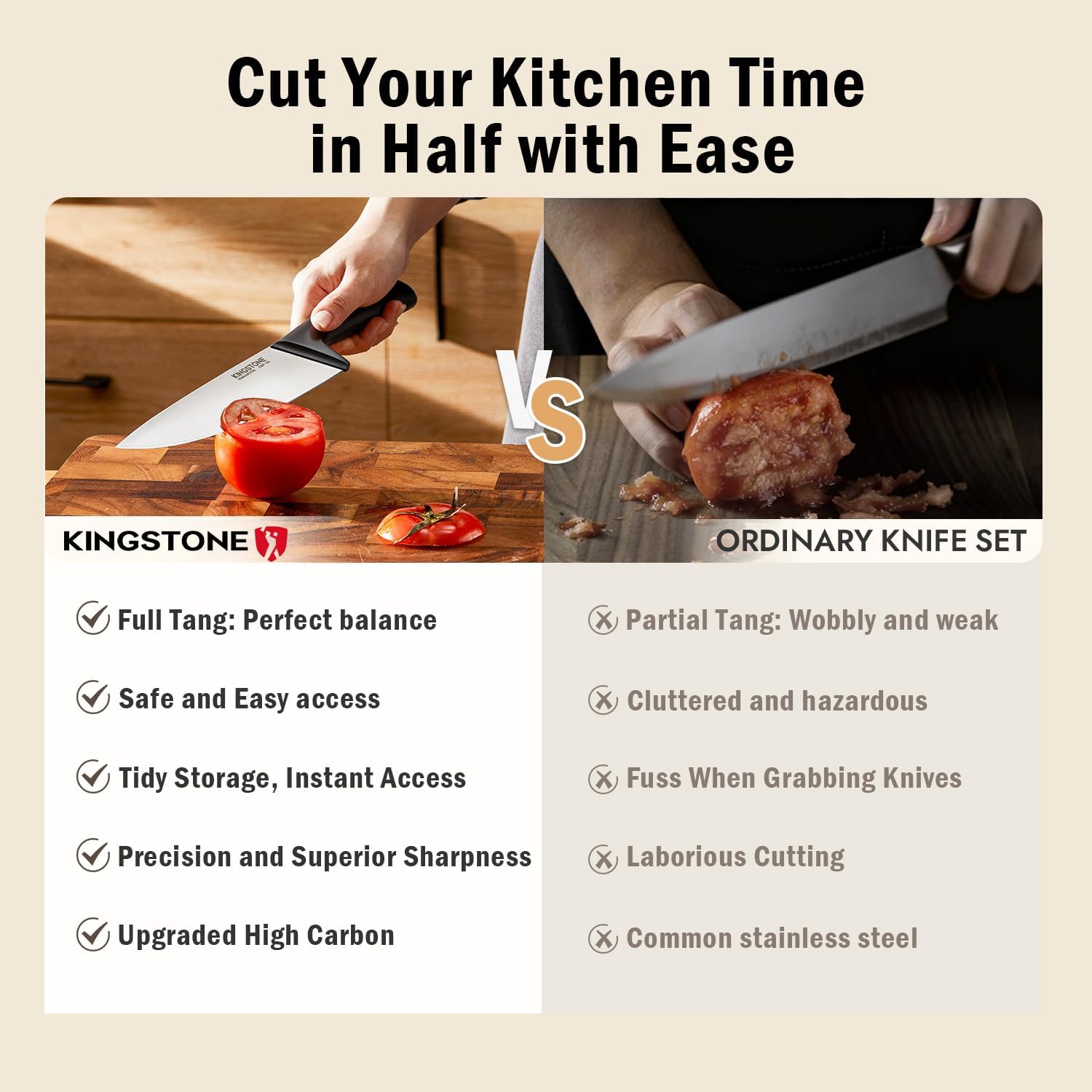 KINGSTONE 40 Piece Silverware Set and 14-Piece Knife Block Set