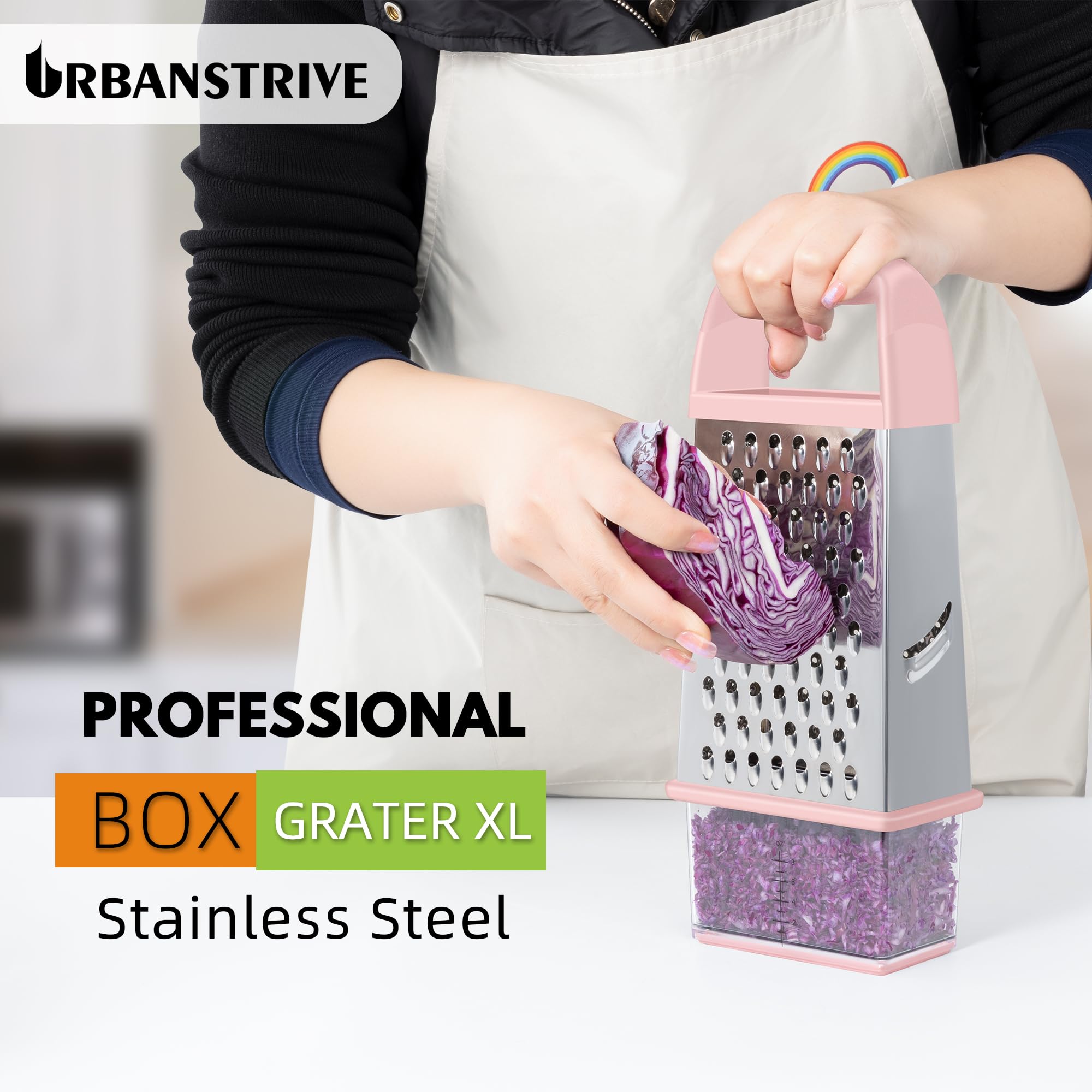 Urbanstrive Cheese Grater With Container Box Grater Stainless Steel Graters for Kitchen Cheese Shredder Parmesan Shredder Kitchen Gadgets Kitchen Tools Kitchen Gifts for Chef Dishwasher Safe Zester